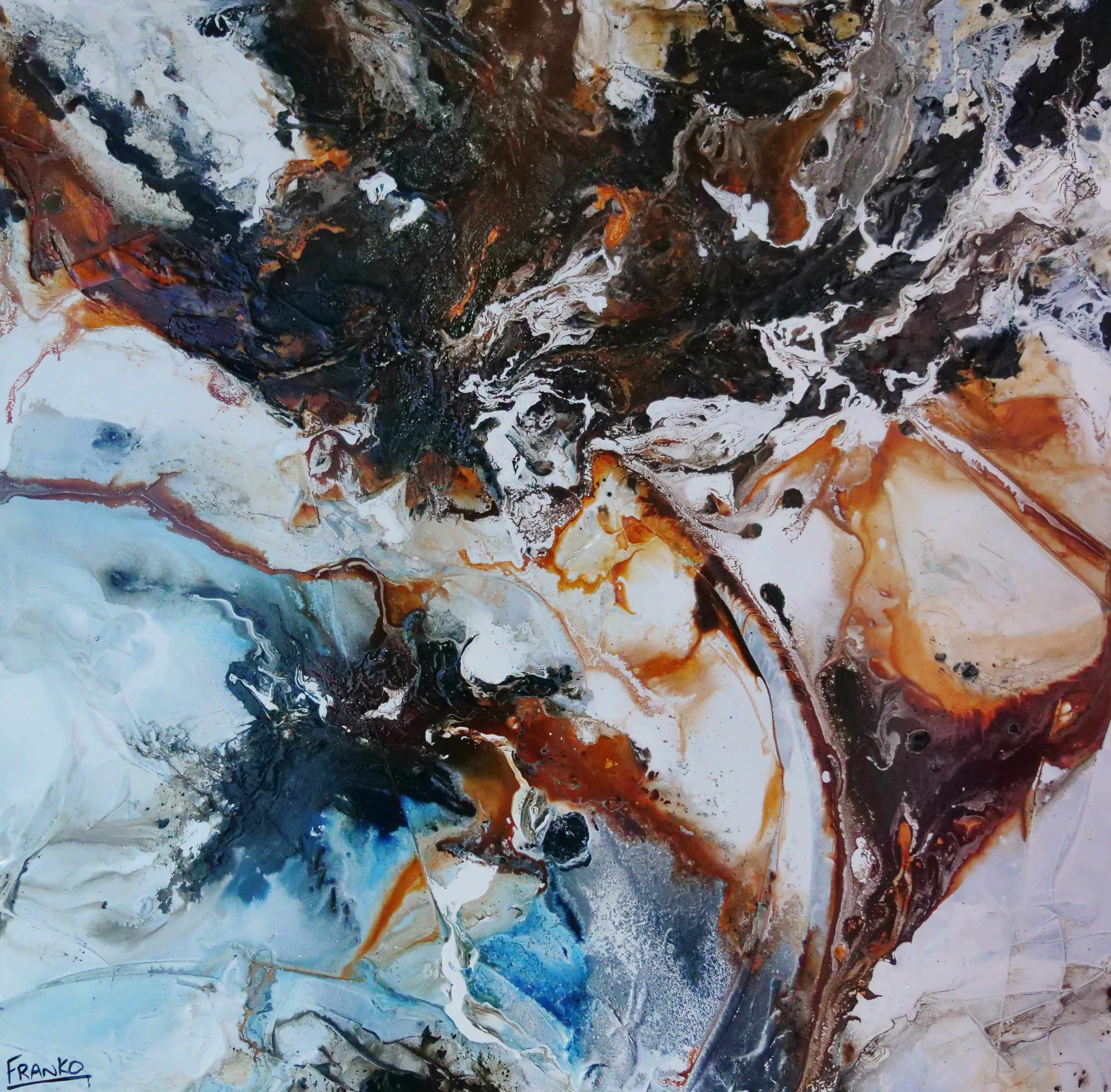 Gamma Oxide 120cm x 120cm Abstract Textured Painting in White & Black - Modern Wall Art for Living Room, Bedroom, or Office Decor