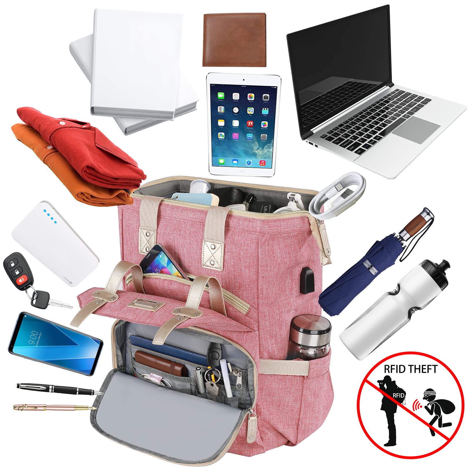 FALANKO Women's Laptop Backpack - Large 17 Inch Computer Bag with USB Charging Port, RFID Anti-Theft & Water Resistant - Perfect for Work, Travel, School (Teacher/Nurse/Doctor) | Stylish & Functional Bookbag for Professionals & Students