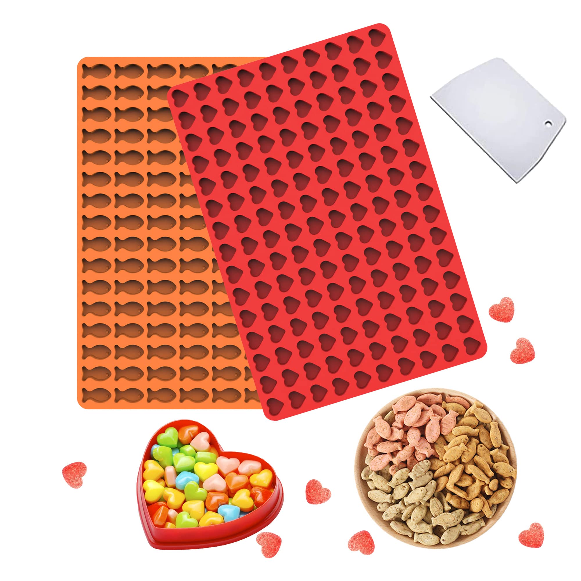 ALLYGOODS Silicone Candy Molds - Heart & Fish Shaped Chocolate Molds for Baking, DIY Candy Making (Perfect for Valentine's Day, Birthday Parties & Holiday Treats)