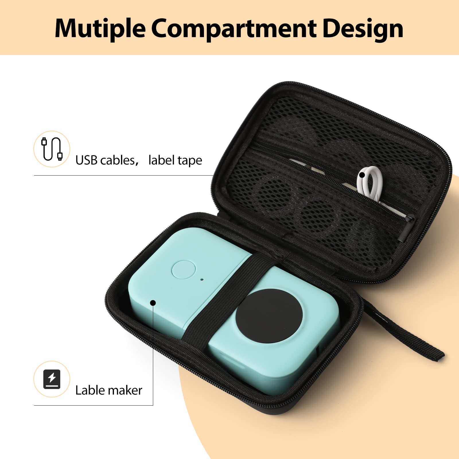 Phomemo D30 Label Maker Case - Compatible with JADENS D110, NiiMbot D11, SUPVAN E10 Label Printers - Organizer for Label Tapes & Charging Cable (Black Box Only) - Perfect for Office, Home & School Organization