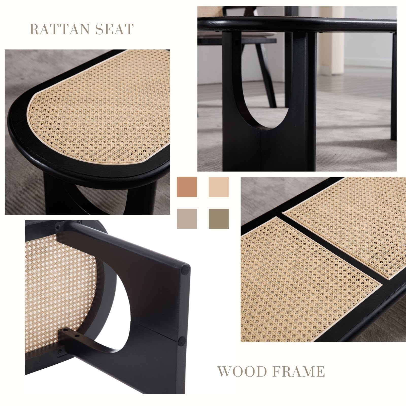 ZSARTS Wicker Rattan Bench - Farmhouse Style Dining Bench, Entryway Seat & Wooden Ottoman - Natural Cane Design for Bedroom, Living Room, Dining Room or Hallway - Black Wood Finish - Perfect for Farmhouse Decor, Cozy Seating & Extra Storage