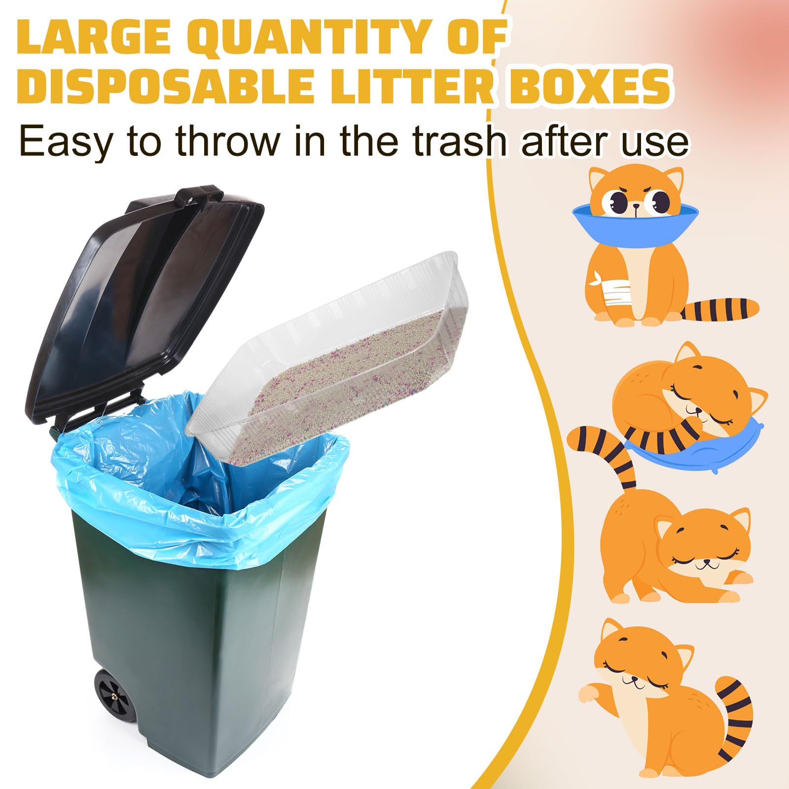 Zubebe 50 Pack Disposable Cat Litter Boxes - Large 19.69 x 15.75 x 3.94 Inch Plastic Litter Trays for Indoor Cats, Travel & Home Use - Portable, Lightweight & Convenient (Clear) - Perfect for Daily Use, Camping & Road Trips