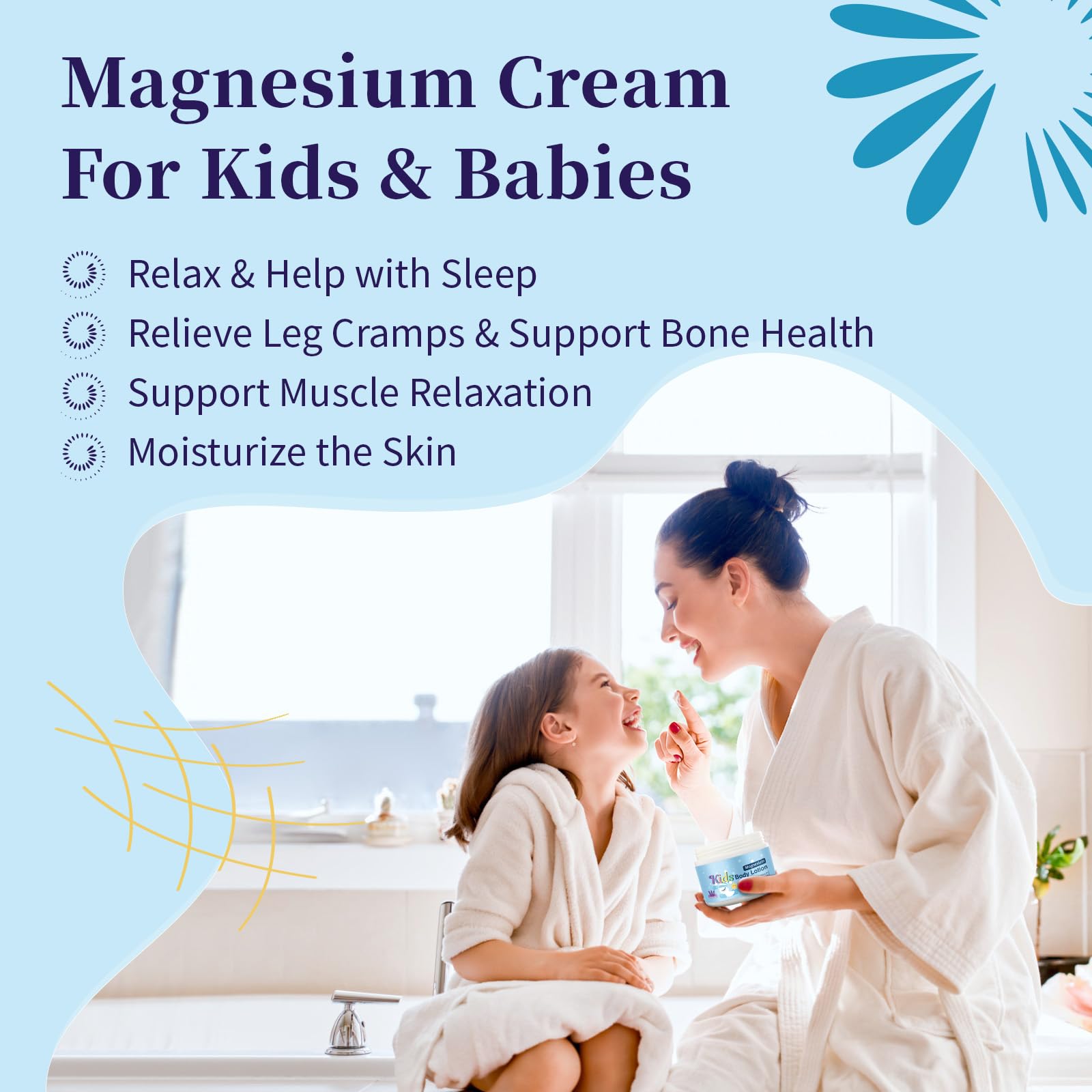 Best Magnesium Lotion for Kids & Babies - Calming Lavender Sleep Cream for Leg Cramps, Bone & Muscle Relaxation - Natural Bedtime Magnesium Oil Lotion (4oz) - Perfect for Nighttime Routine & Foot Massage