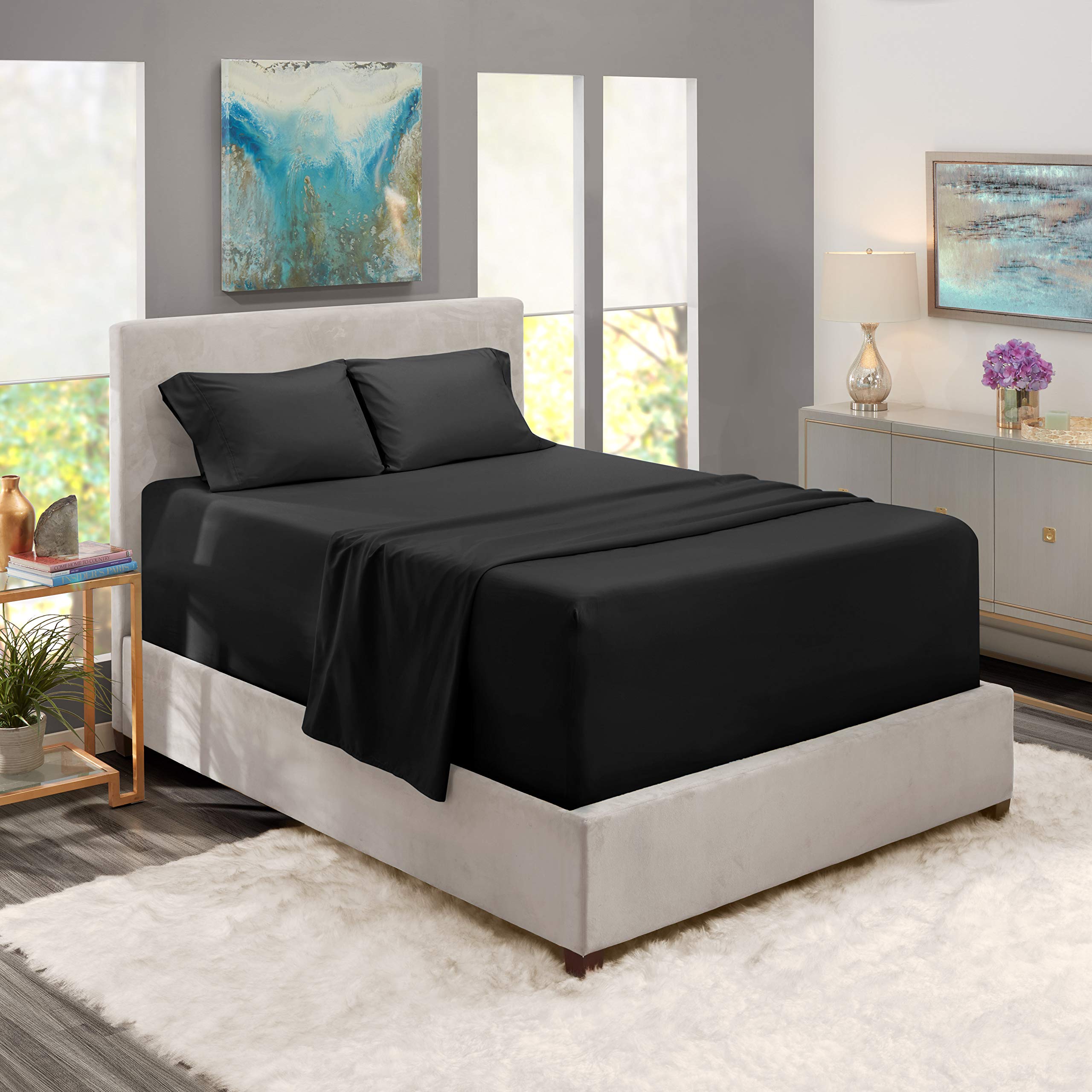 Luxury 100% Cotton 800 Thread Count King Size Sheet Set - 4 Piece Hotel Quality Bedding with Deep Pockets - Soft, Breathable & Cooling Wrinkle-Free Sheets - Perfect for Master Bedroom, Guest Room or Vacation Home - Black King Sheets (4 PC)