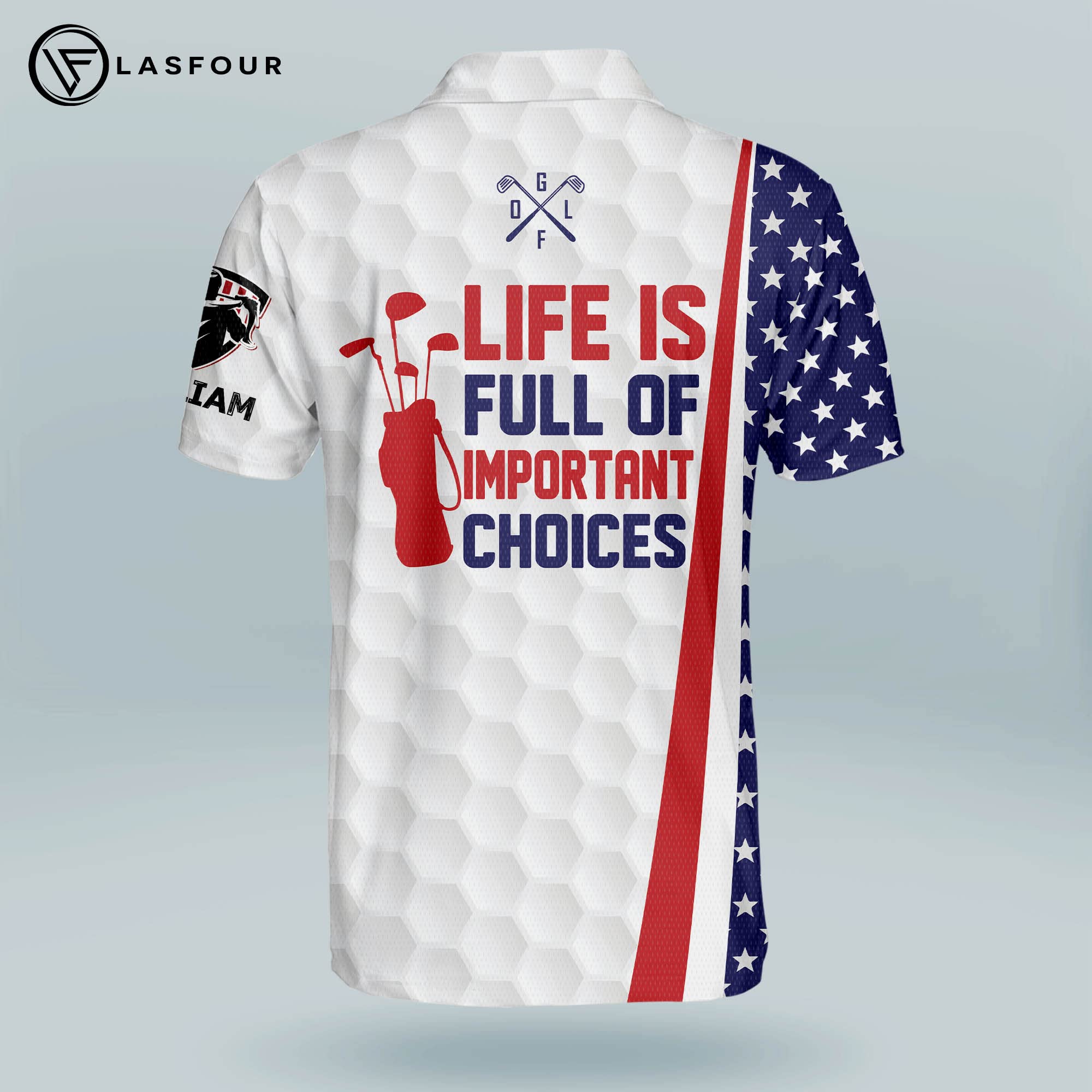 LASFOUR Personalized Patriotic Golf Polo Shirt for Men - American Flag Design, Moisture-Wicking Dry Fit Short Sleeve Performance Polo - Perfect for Golf Tournaments, 4th of July Celebrations & Patriotic Events