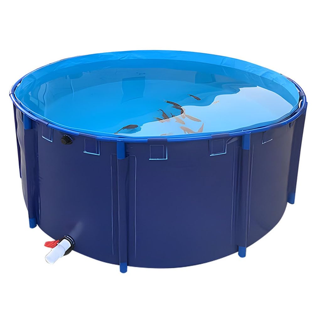 4.9ft x 3ft Collapsible Canvas Fish Pond - 449 Gallon Durable Above Ground Koi Holding Tank with Bracket & Irrigation Frame | Perfect for Backyard, Garden, Patio & Outdoor Fish Farming (Blue, 1.5m x 1m)
