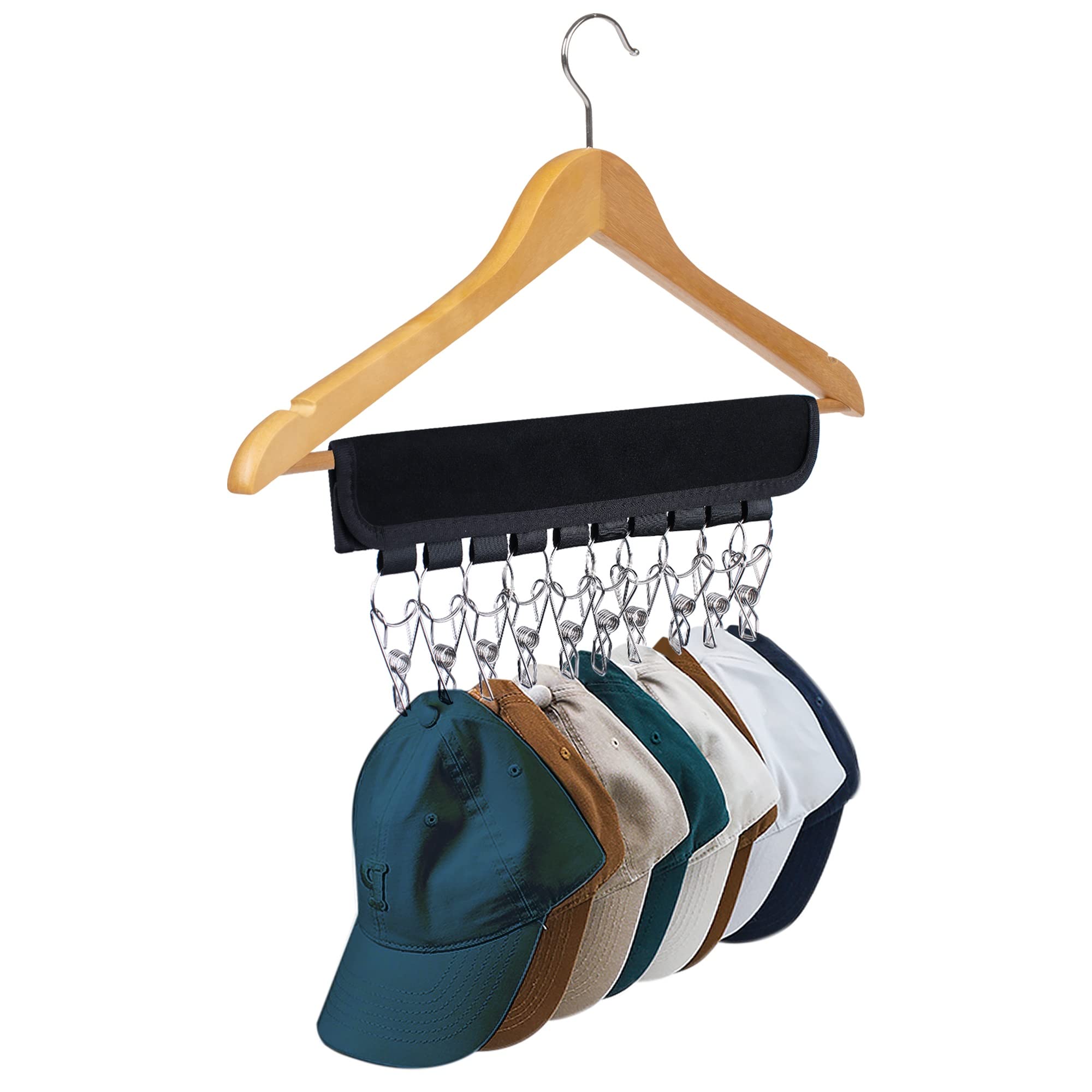 UCOMELY 10-Pack Stainless Steel Hat Organizer Clips for Hangers - Space-Saving Hat Storage for Baseball Caps, Winter Beanies & Accessories - Fits All Hanger Sizes (Black) | Perfect for Closet, Bedroom & Entryway Organization