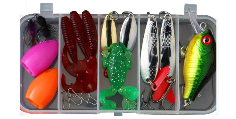 All in One Fishing Lure Kit - 50pcs Hard/Soft Baits, Metal Jigs with Tackle Box for Bass Trout Saltwater Fishing | Complete Starter Set for Beginners & Pros | Ideal for Freshwater Lakes, Rivers & Ocean Fishing