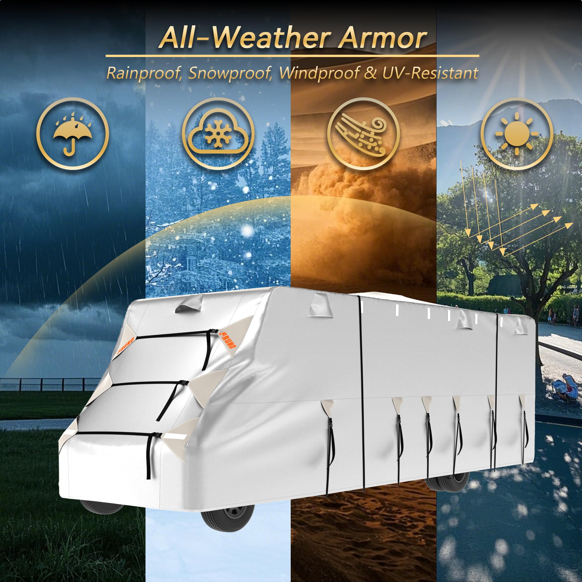 Oxford Fabric Class C RV Cover 29'-32' Waterproof, Rip-Resistant, Anti-UV Motorhome Camper Cover for Winter Snow Protection - Includes Jack Cover, 4 Tire Covers & Gutter Covers | Perfect for Outdoor Storage, Winter Weather & Long-Term Vehicle Protection