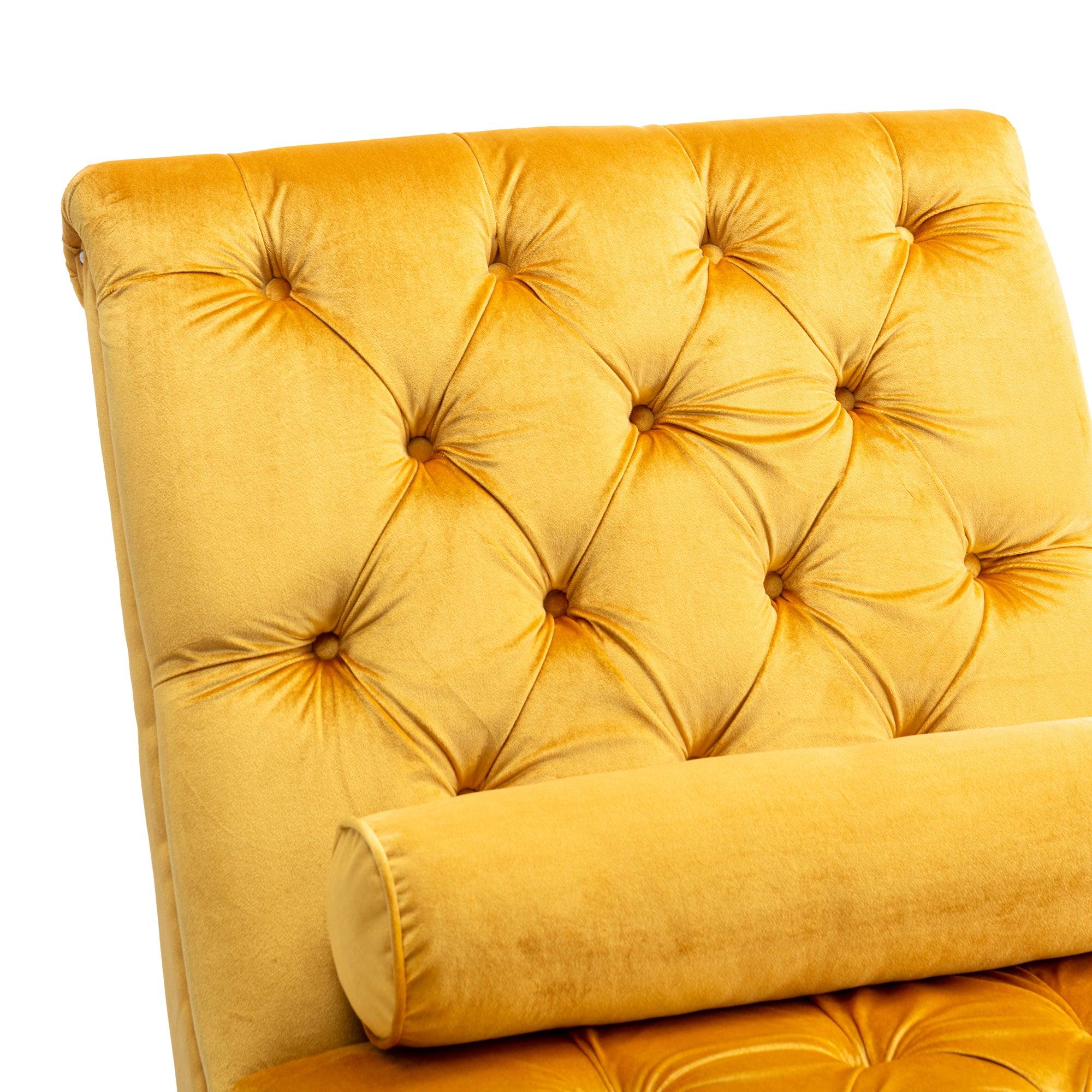 COOMORE Velvet Chaise Lounge Chair - Button Tufted Upholstered Sofa with Pillow, Mustard Velvet for Bedroom, Living Room & Office | Perfect for Reading Nook, Lounge Area & Home Decor