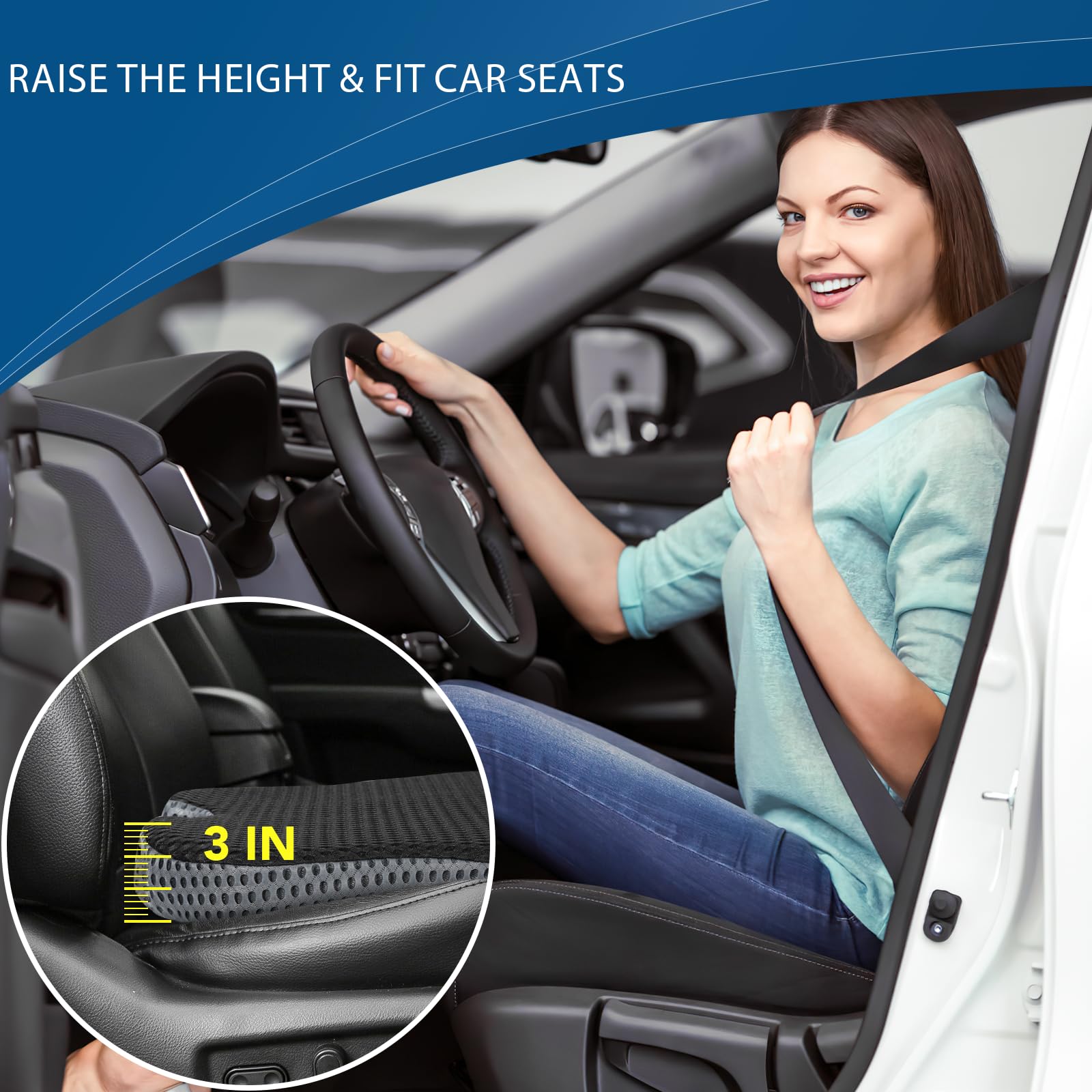 QUTOOL Memory Foam Car Seat Cushion - Breathable Wedge Booster Seat Pad for Long Drives & Road Trips - Comfort Support for Drivers & Passengers (Black) | Perfect for Commuting, Travel & Trucking