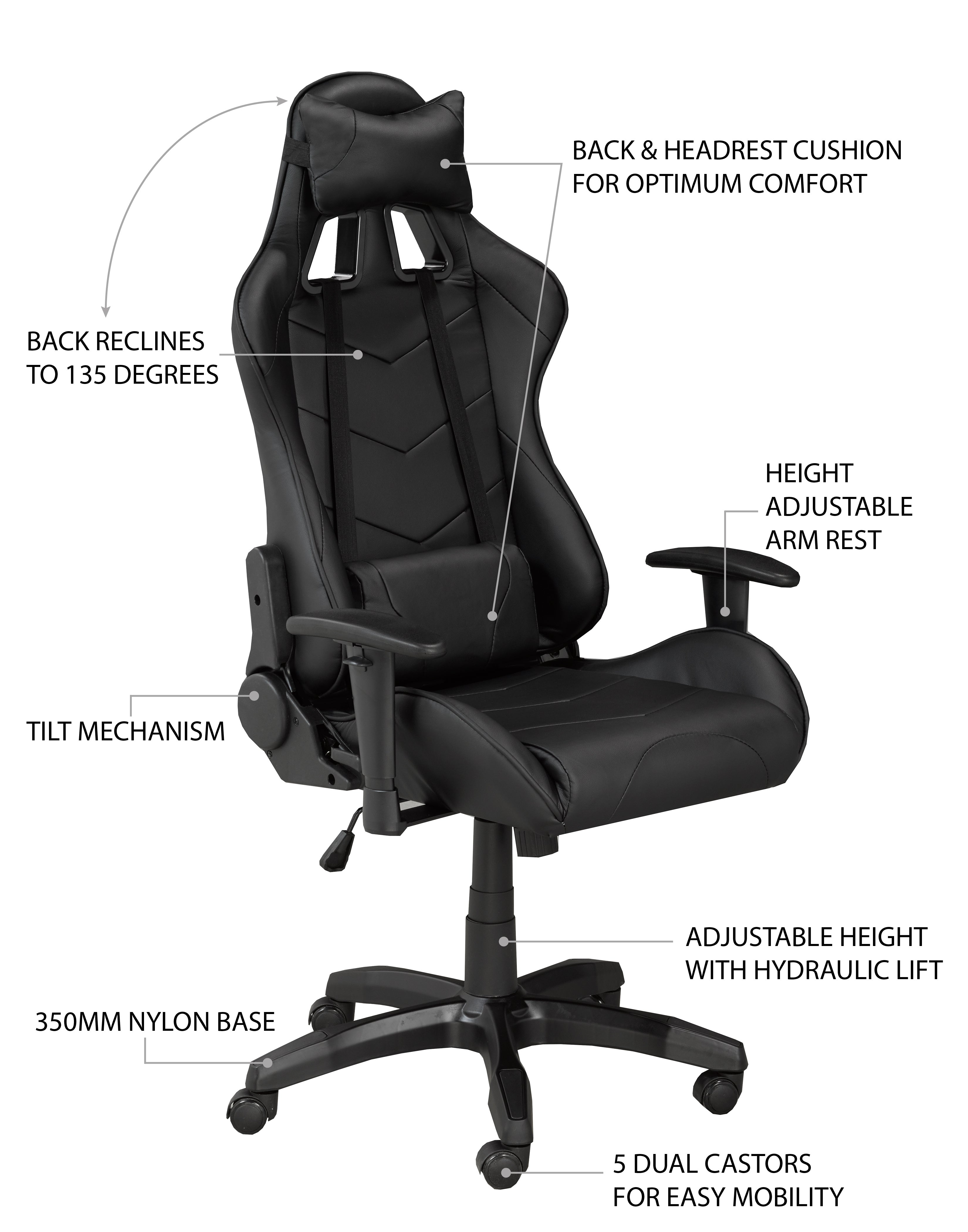 Premium Ergonomic Gaming Chair - Black High-Back Racing Style with Lumbar Support & Adjustable Armrests - Perfect for PC, Console Gaming & Home Office Setup