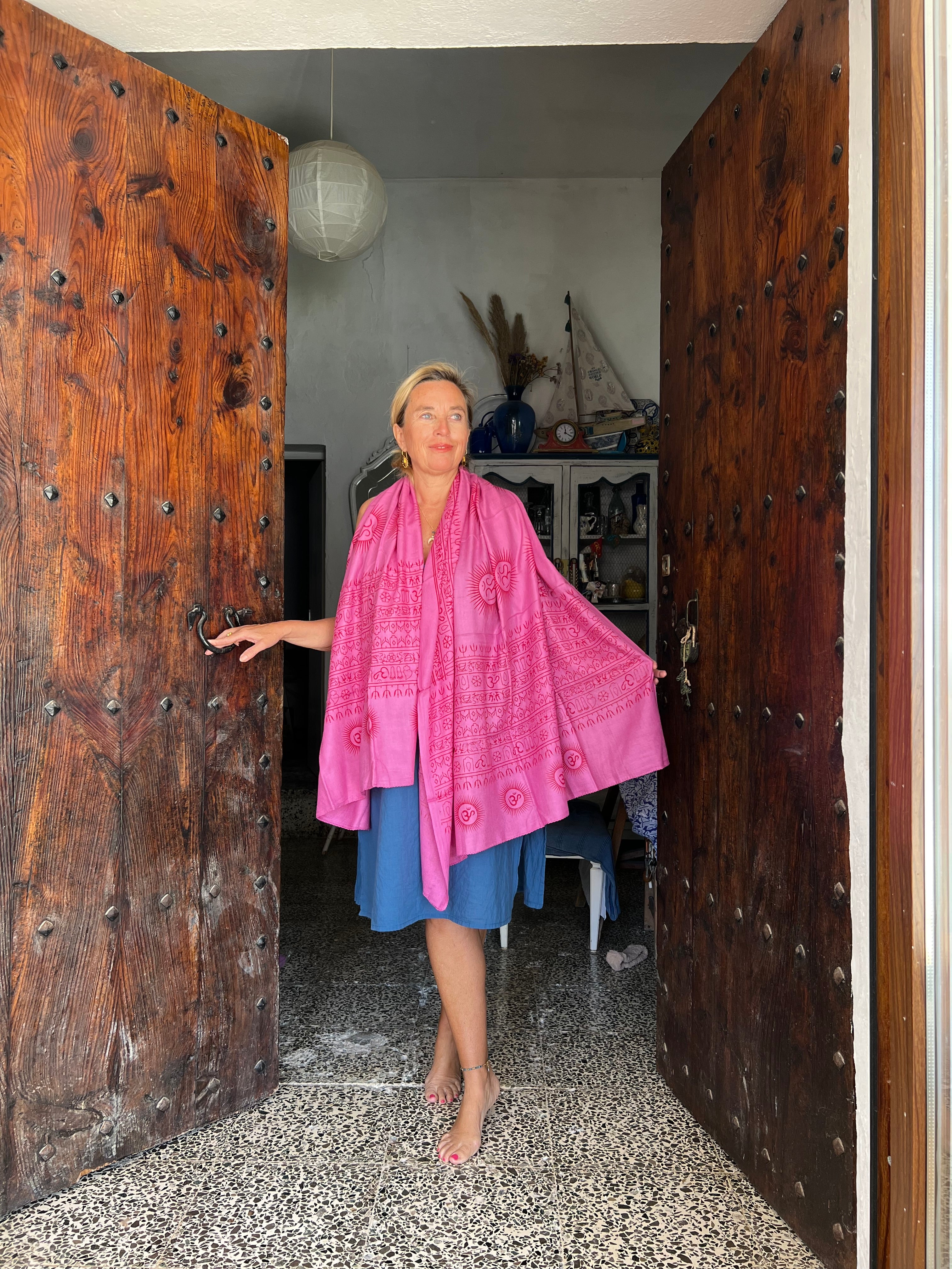 Om Ram Indian Sarong Shawl - Soft Pink Boho Wrap for Women, Perfect for Yoga, Beach Cover-Up, and Festival Fashion