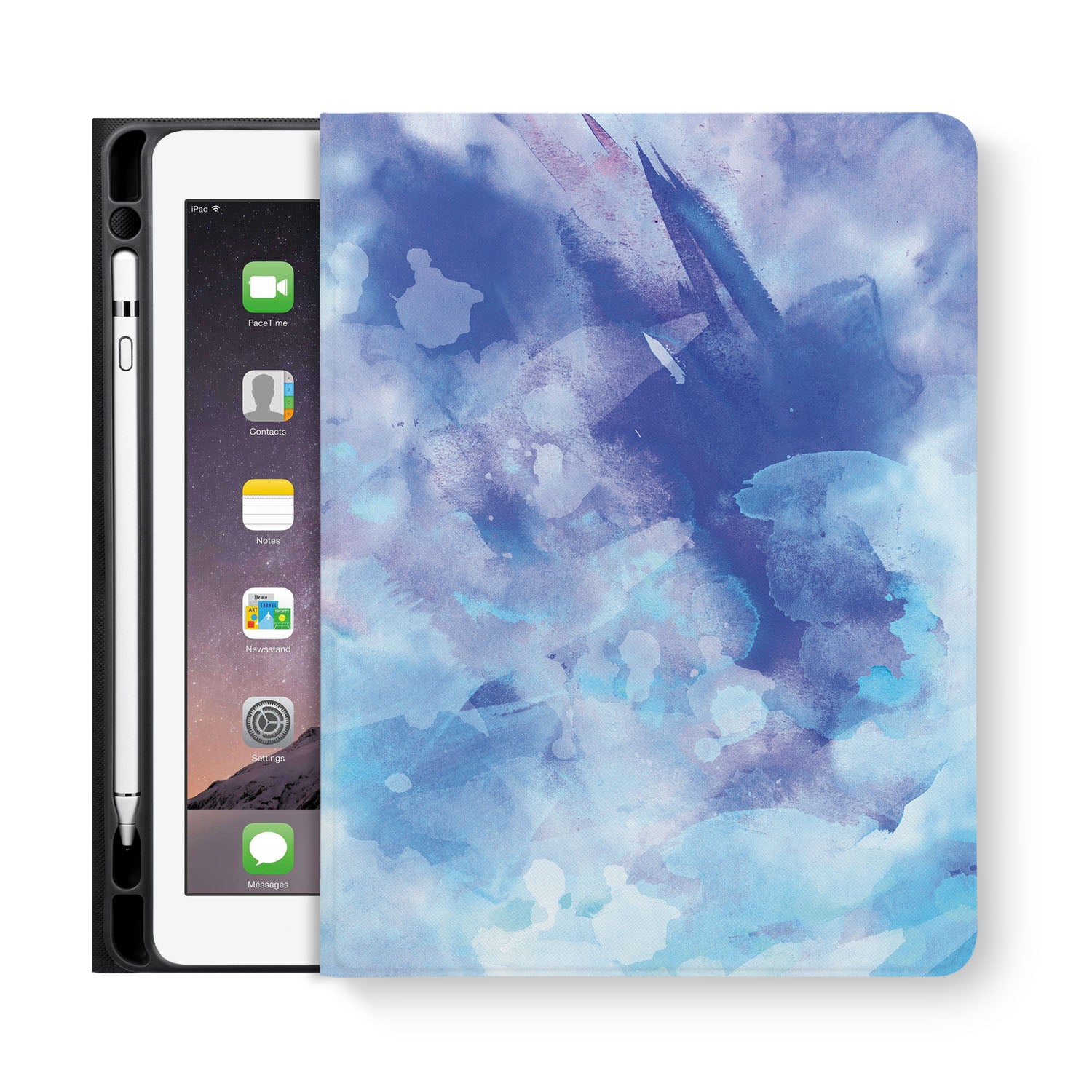 Premium iPad Folio Case with Abstract Watercolor Splash Design - Slim Protective Cover for iPad Pro/Air/Mini - Perfect for Work, Travel & Home Use