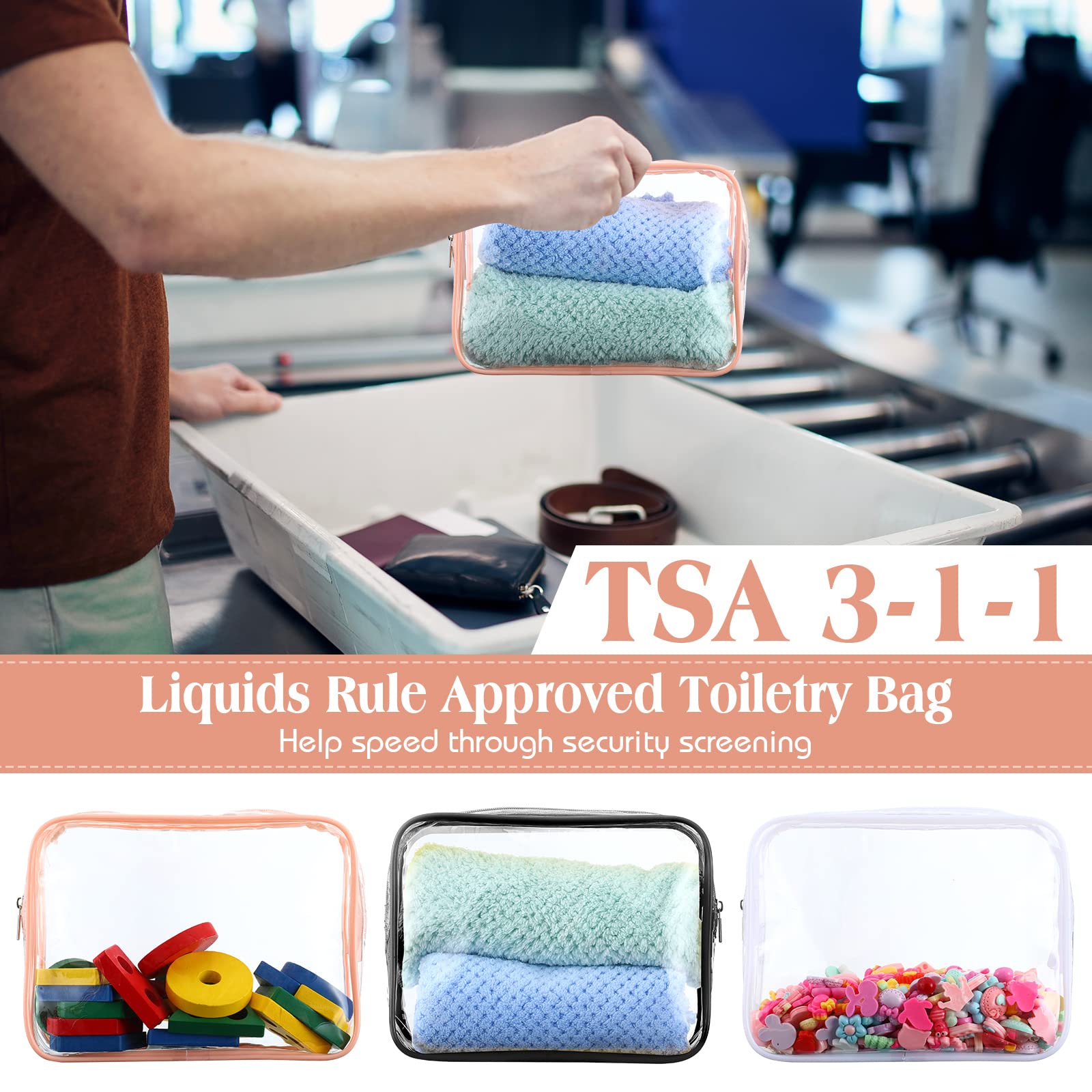 Cunno 60 Pcs Clear TSA Approved Toiletry Bag - Quart Size Travel Makeup Cosmetic Organizer for Women & Men | Airline Compliant Carry-On Essentials for Vacation, Business Trips & Weekend Getaways