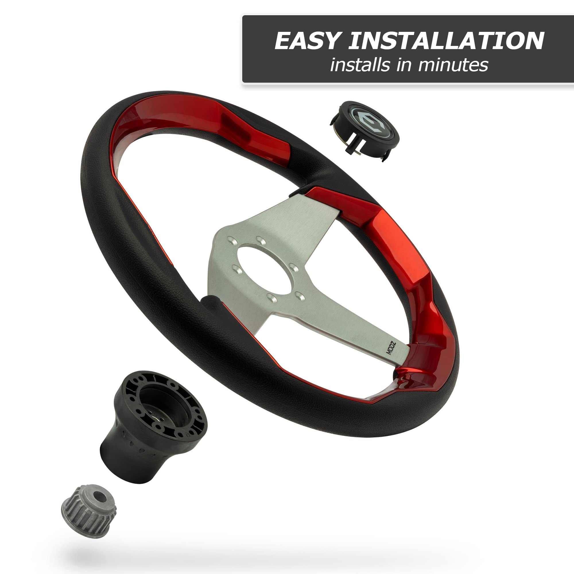 MODZ Zilker Golf Cart Steering Wheel with Adapter - Compatible with Club Car Precedent (2004 & Newer Models) - Orange & Black Design - Perfect for Golf Cart Upgrades & Customization