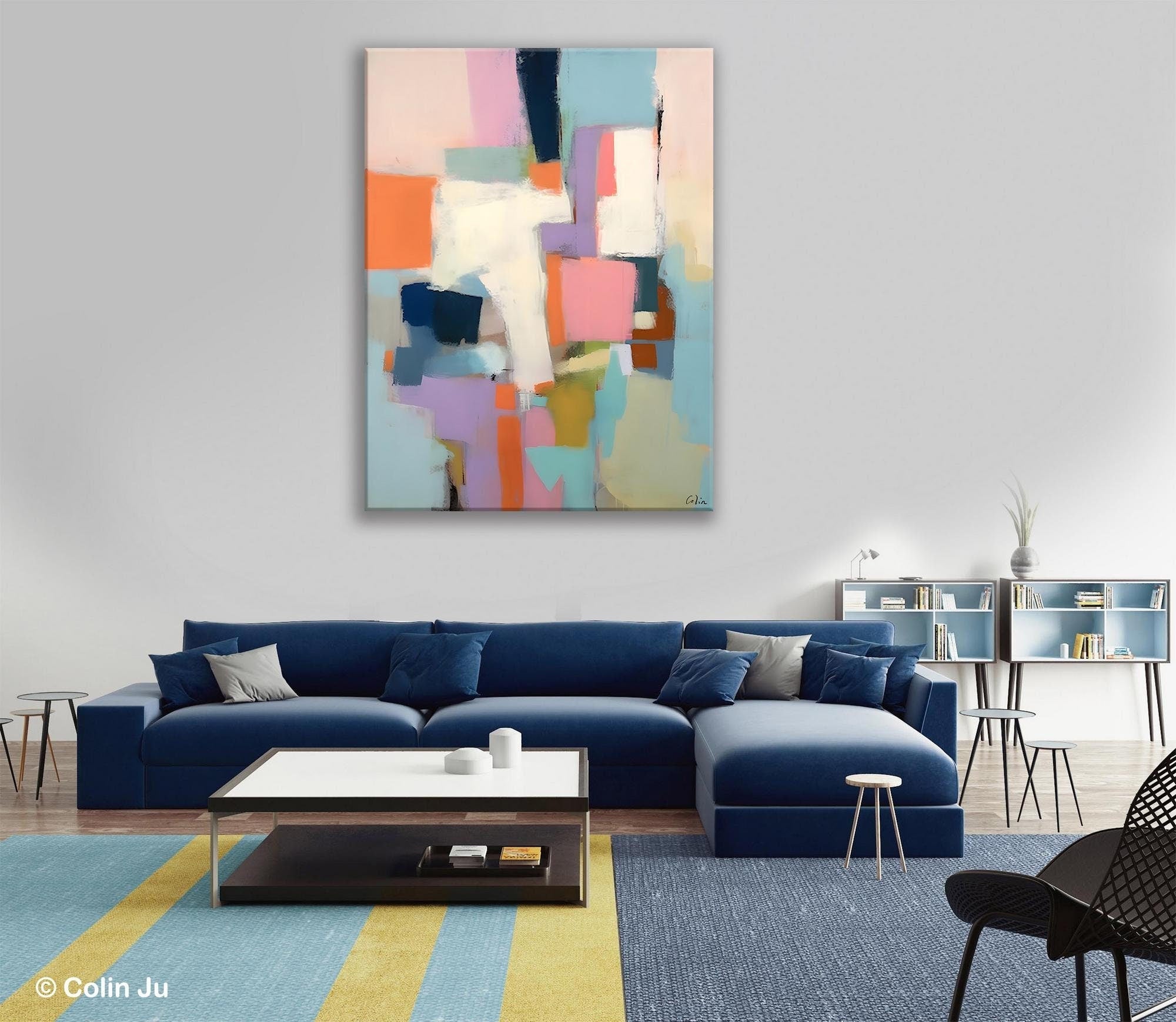 Extra Large Modern Wall Art - Acrylic Abstract Painting on Canvas for Dining Room Decor | Contemporary Original Artwork for Home & Office Interior Design
