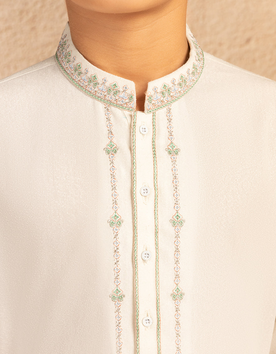 Elegant Blended Off White Shalwar Kameez by J. Junaid Jamshed - Traditional Pakistani Suit for Weddings, Festivals & Special Occasions