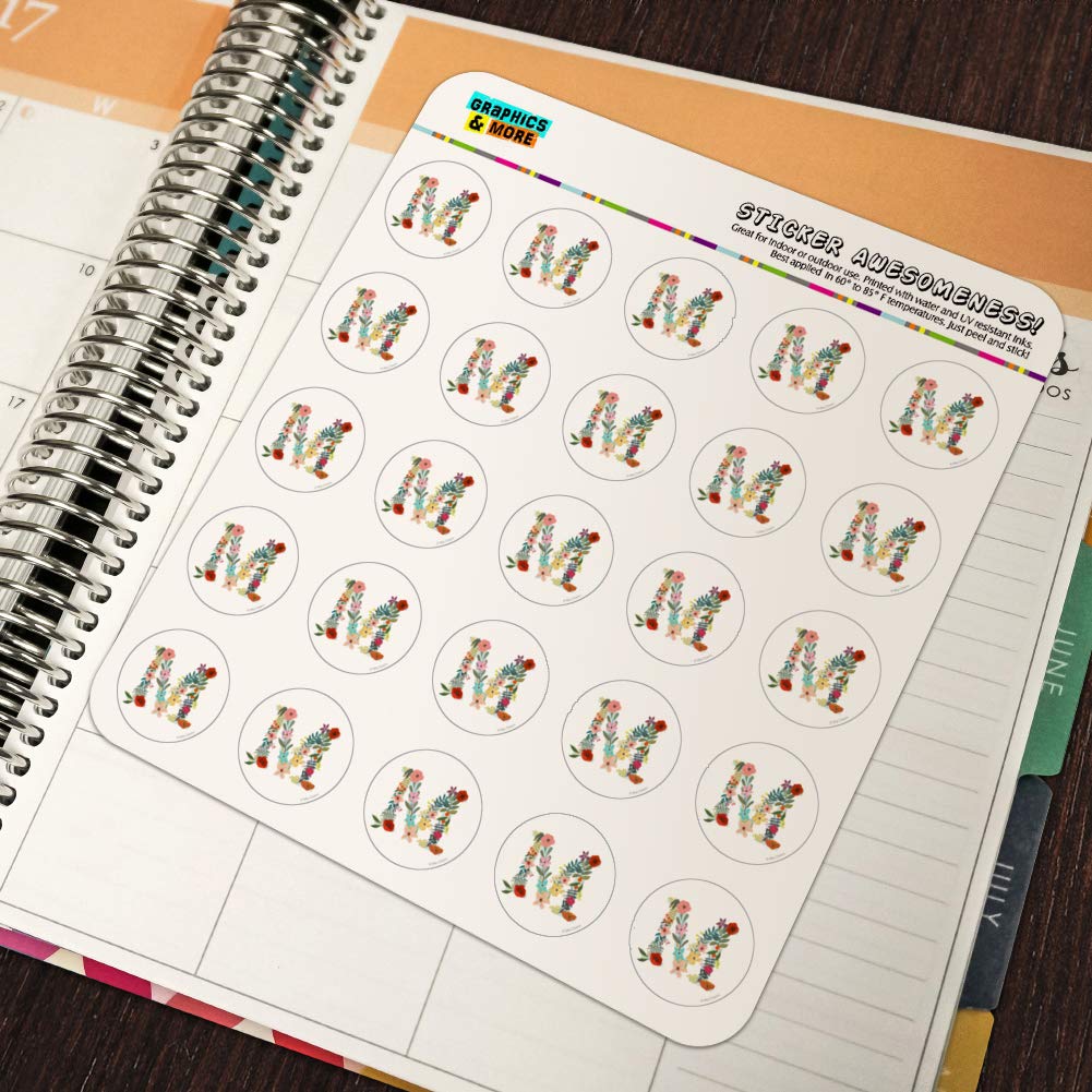 Floral Monogram Letter M Stickers for Planners, Calendars, Scrapbooking & DIY Crafts - Perfect for Bullet Journals, Scrapbooks, and Handmade Greeting Cards