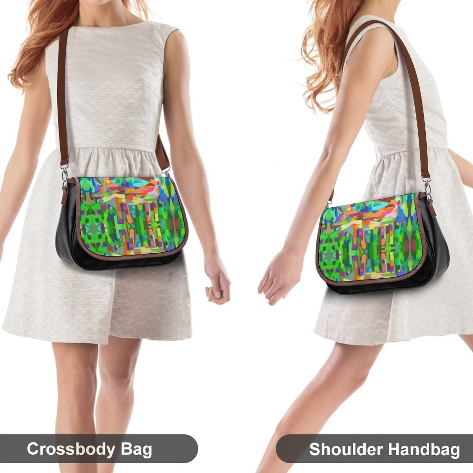Vintage Leather Crossbody Bag for Women - Graffiti Dog Print, Casual & Travel