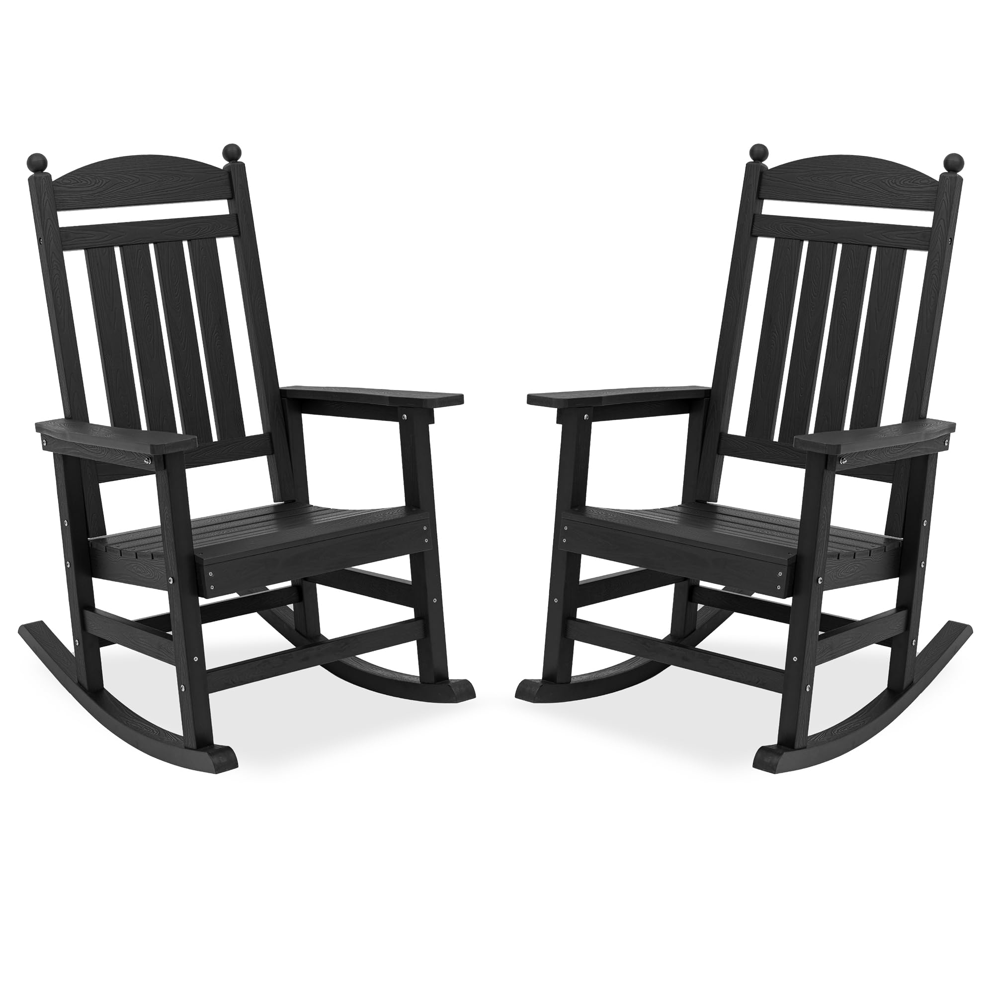 2-Pack All-Weather Outdoor Rocking Chairs - Heavy Duty 350Lbs Capacity HDPS Composite High-Back Porch Rockers for Patio, Garden, Backyard & Indoor Use - Perfect for Relaxing, Reading & Sunbathing (Black)