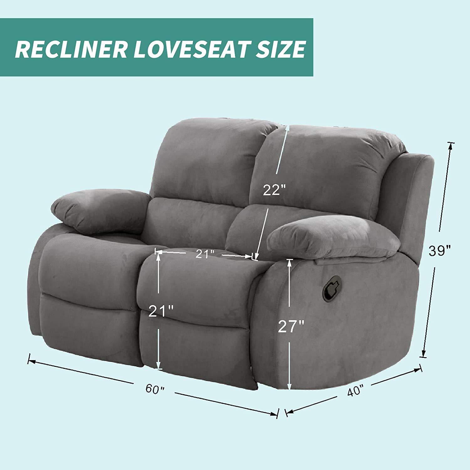 6-Piece Stretch Loveseat Recliner Slipcover - Jacquard Recliner Sofa Cover with Side Pockets, Elastic Bottom Furniture Protector (Peacock Blue) - Perfect for Living Room, Family Room & Home Theater Seating Protection
