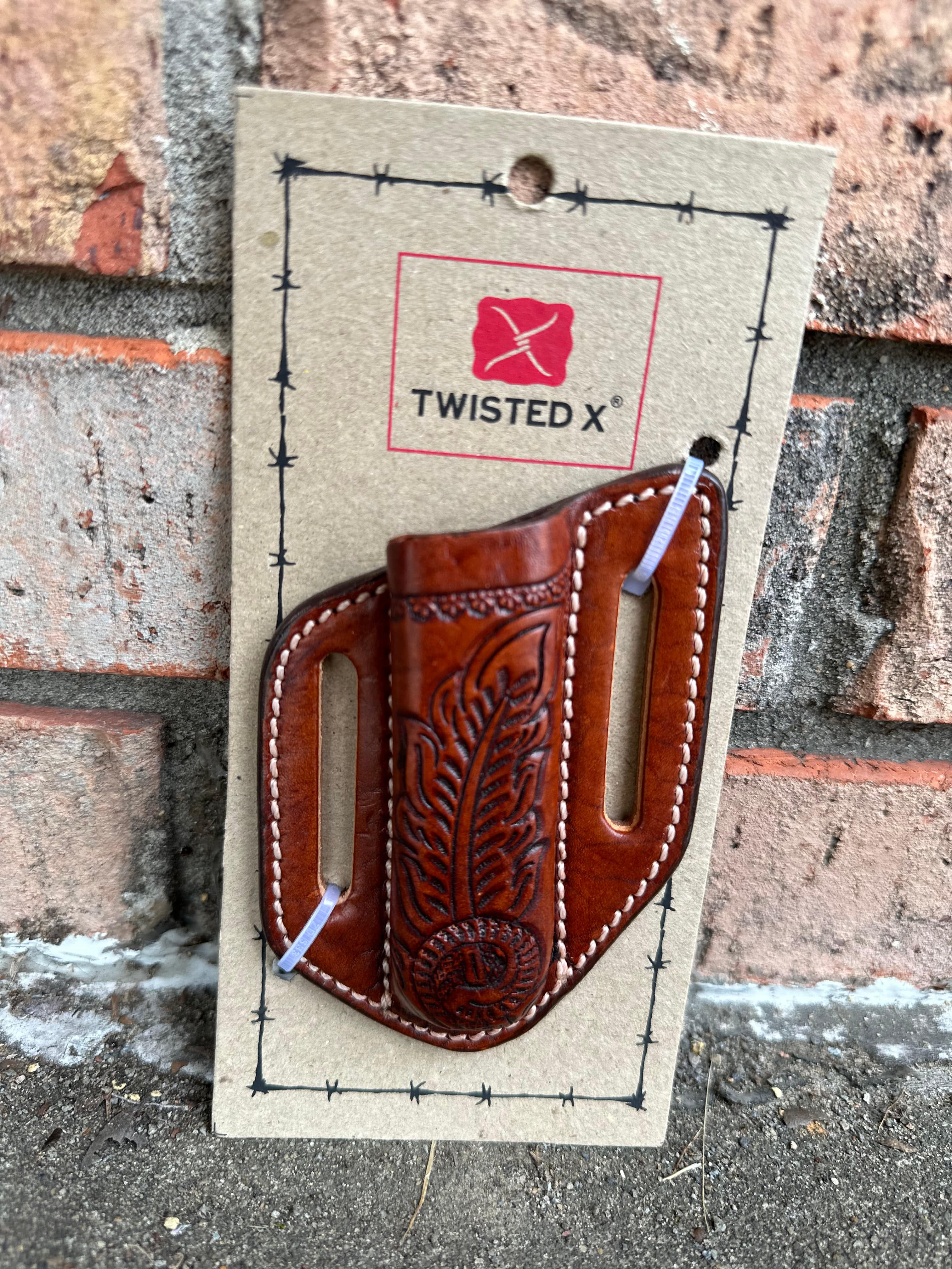 Twisted X Genuine Brown Leather Feather Tooled Knife Sheath - Perfect for Hunting, Camping & Outdoor Adventures