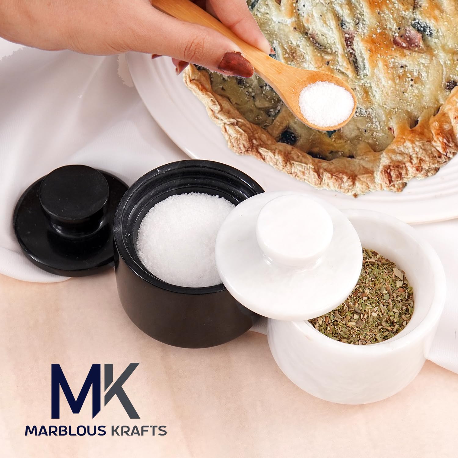 Marble Salt Cellar with Lid - 3