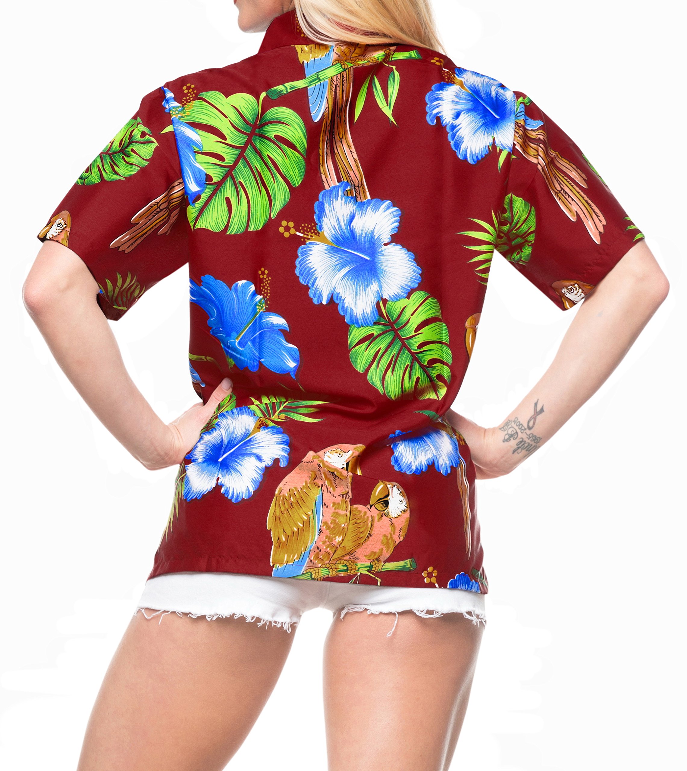LA LEELA Women's Short Sleeve Hawaiian Beach Blouse Shirt - Floral Print Vacation Top for Summer, Pool Party & Tropical Getaways