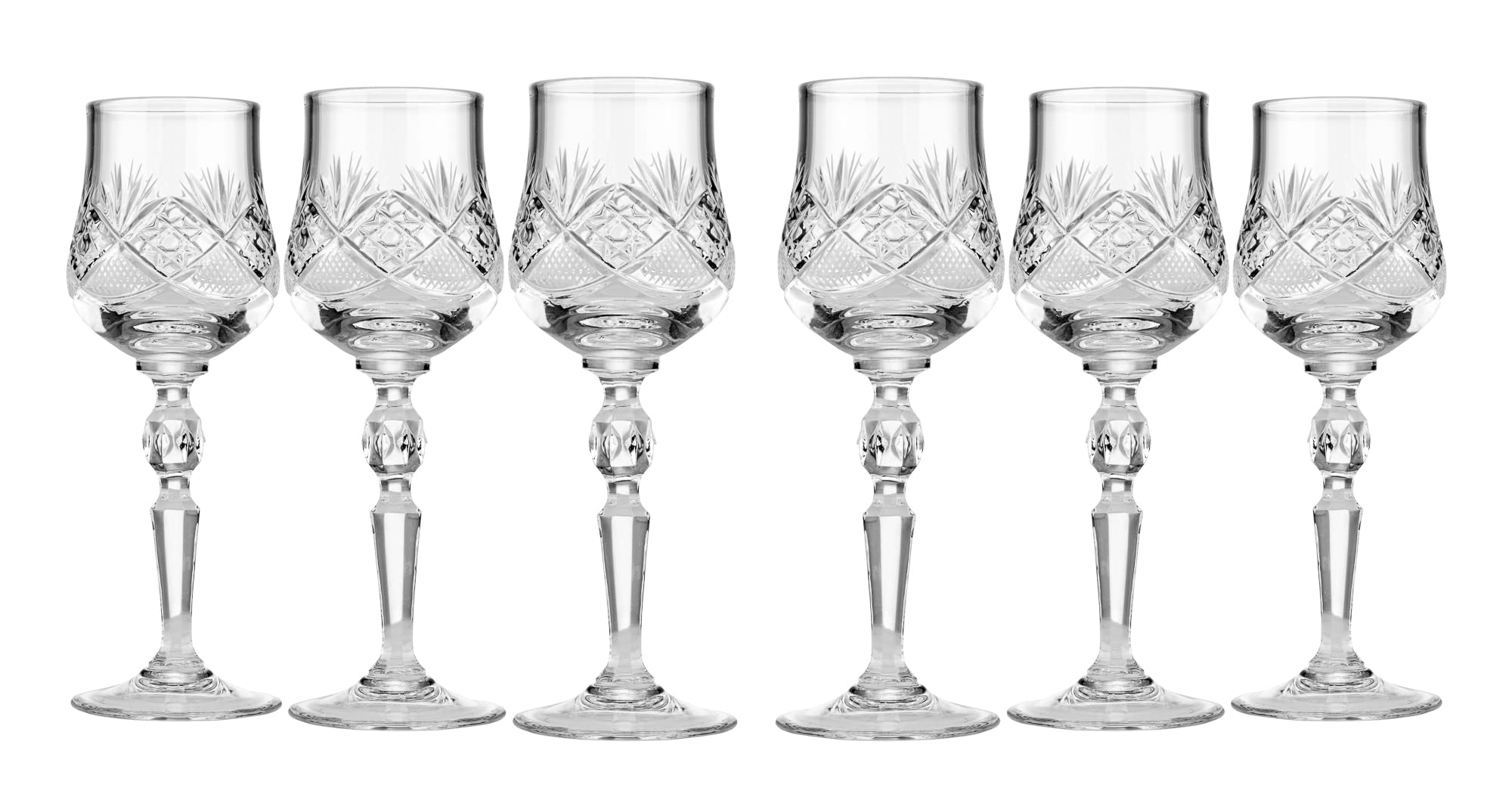 Premium Set of 6 Handmade Russian Cut Crystal Shot Glasses - 2 oz Vintage Stemmed Glassware for Vodka, Liquor & Cocktails - Perfect for Parties, Gifts & Home Bar Decor
