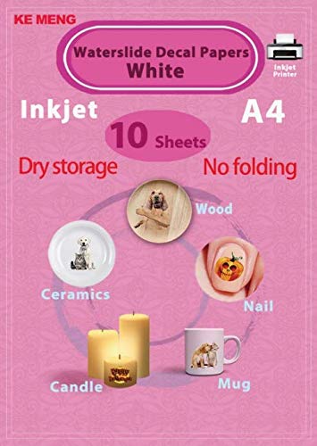 KE MENG A4 Inkjet Waterslide Decal Paper - 10 Sheets White Image Transfer Paper for DIY Crafts, Tattoos & Model Decals - Compatible with Inkjet Printers for Custom Decals, Scrapbooking & Home Decor Projects