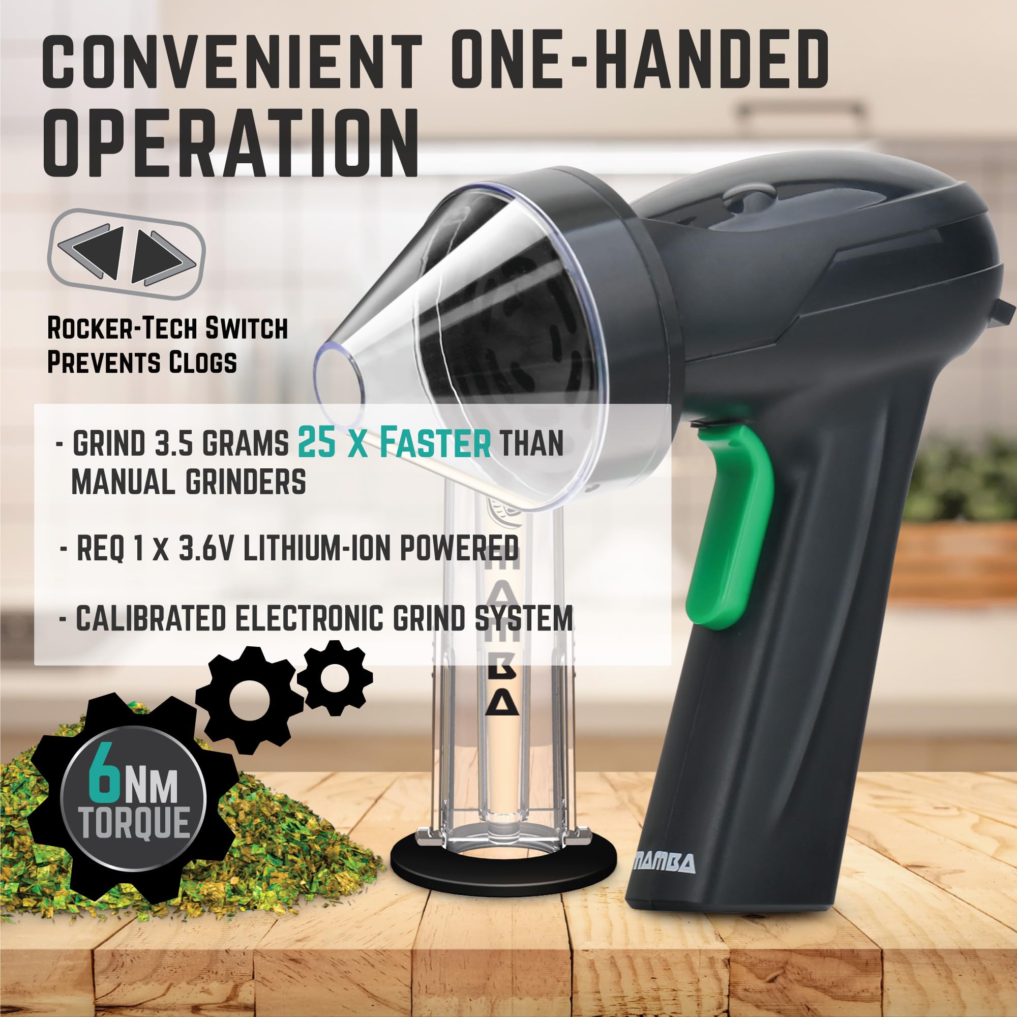 Premium Mamba Monster 3.5g Black USB Rechargeable Electric Herb Grinder - Large Capacity Portable Metal Spice Mill for Kitchen, Travel & Outdoor Use - Perfect for Herbs, Spices & Cooking Ingredients