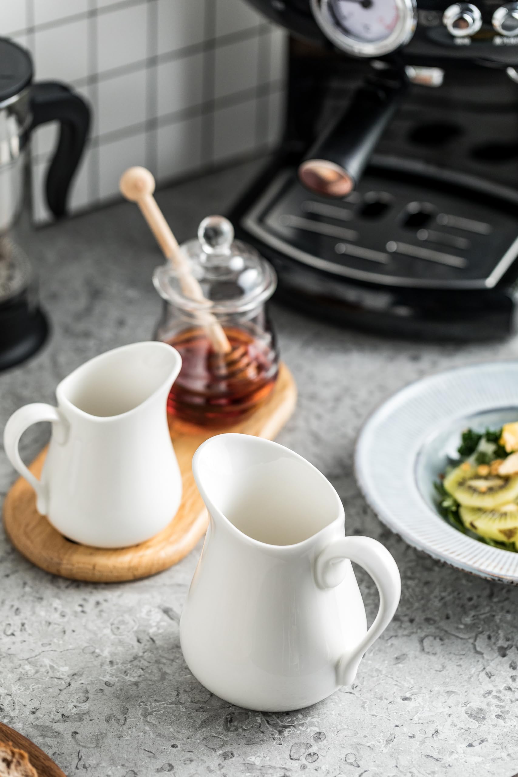 LYEOBOH 9 oz Ceramic Creamer Pitcher - Small White Milk & Coffee Creamer Pitcher for Kitchen, Porcelain Coffee Creamer for Coffee Shops, Restaurants & Home Use