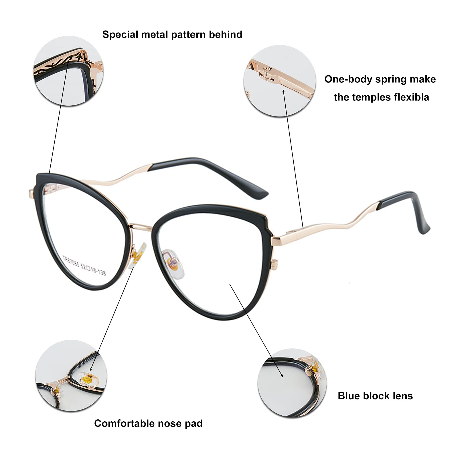 Blue Light Blocking Glasses for Women - TR90 Cat Eye Computer Glasses with Anti-UV & Anti-Glare Protection - Perfect for Office Work, Gaming & Digital Screen Use