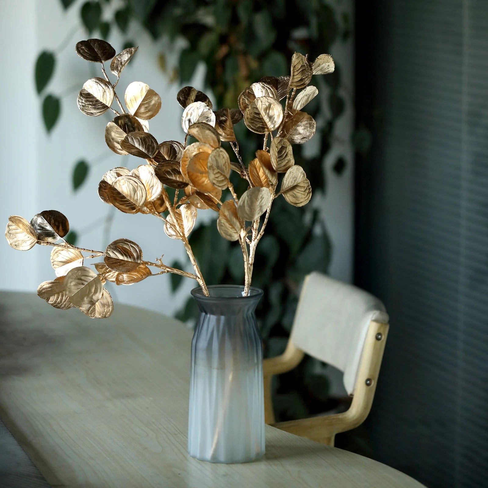 2 Pack Gold Metallic Artificial Eucalyptus Leaf Stems - 27