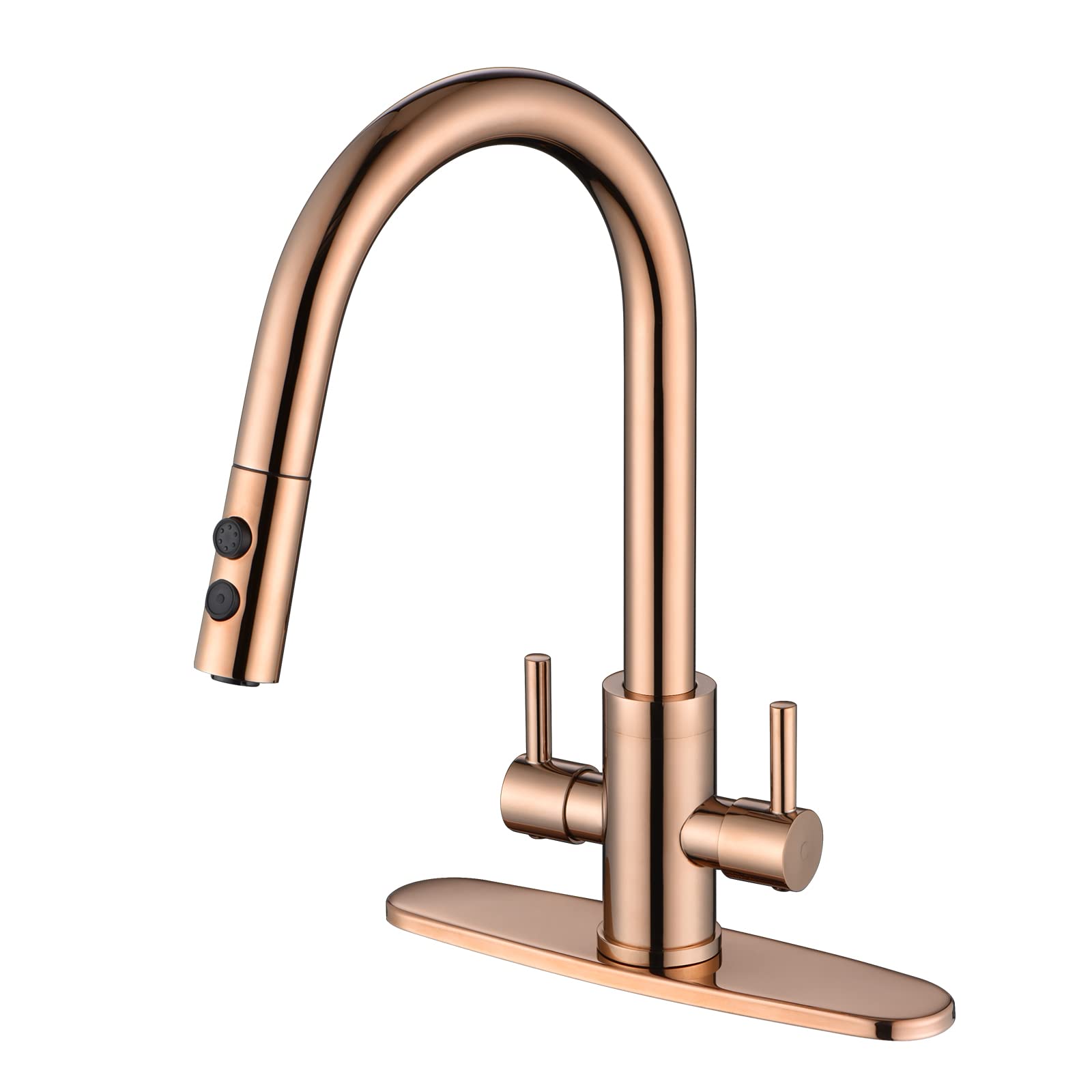 Stainless Steel Kitchen Sink Faucet with Pull Down Sprayer - 2 Handle Bar Faucet in Copper Rose Gold (PAKING PB1048) - Perfect for Modern Kitchens and Wet Bars