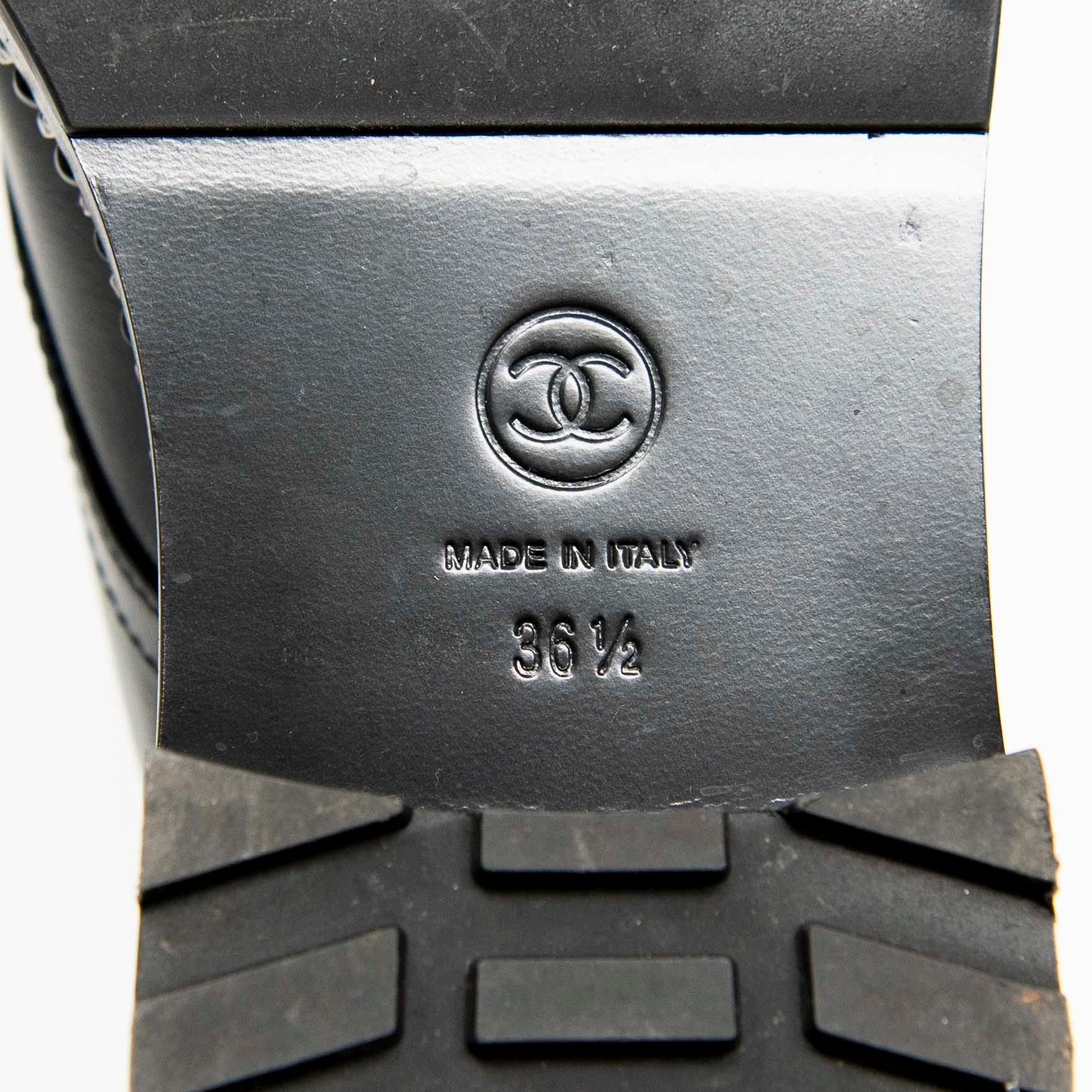 Chanel Black Leather Combat Boots Women's Size 36.5 - Stylish & Comfortable Ankle Boots for Everyday Wear, Night Out & Fashion Street Style