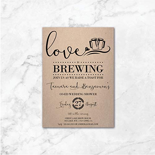 Love is Brewing Shower Invitations - Unique Couples Shower Invites for Beer Tasting & Brewery Theme | Kraft Paper Craft Wedding Invitation | Perfect for Engagement Parties & Baby Showers