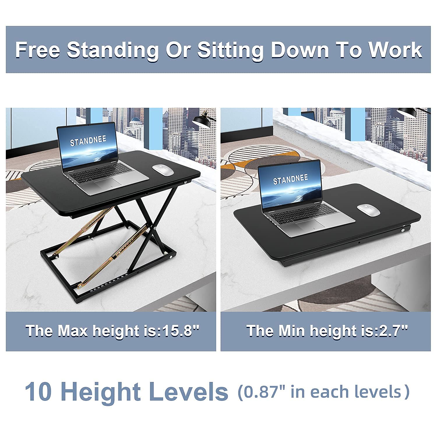 Ergonomic Standing Desk Converter - Height Adjustable Stand Up Desk Riser for Home & Office (Black) | Supports 300 lbs, Fully Assembled Monitor/Laptop Workstation | Perfect for Remote Work, Gaming & Productivity