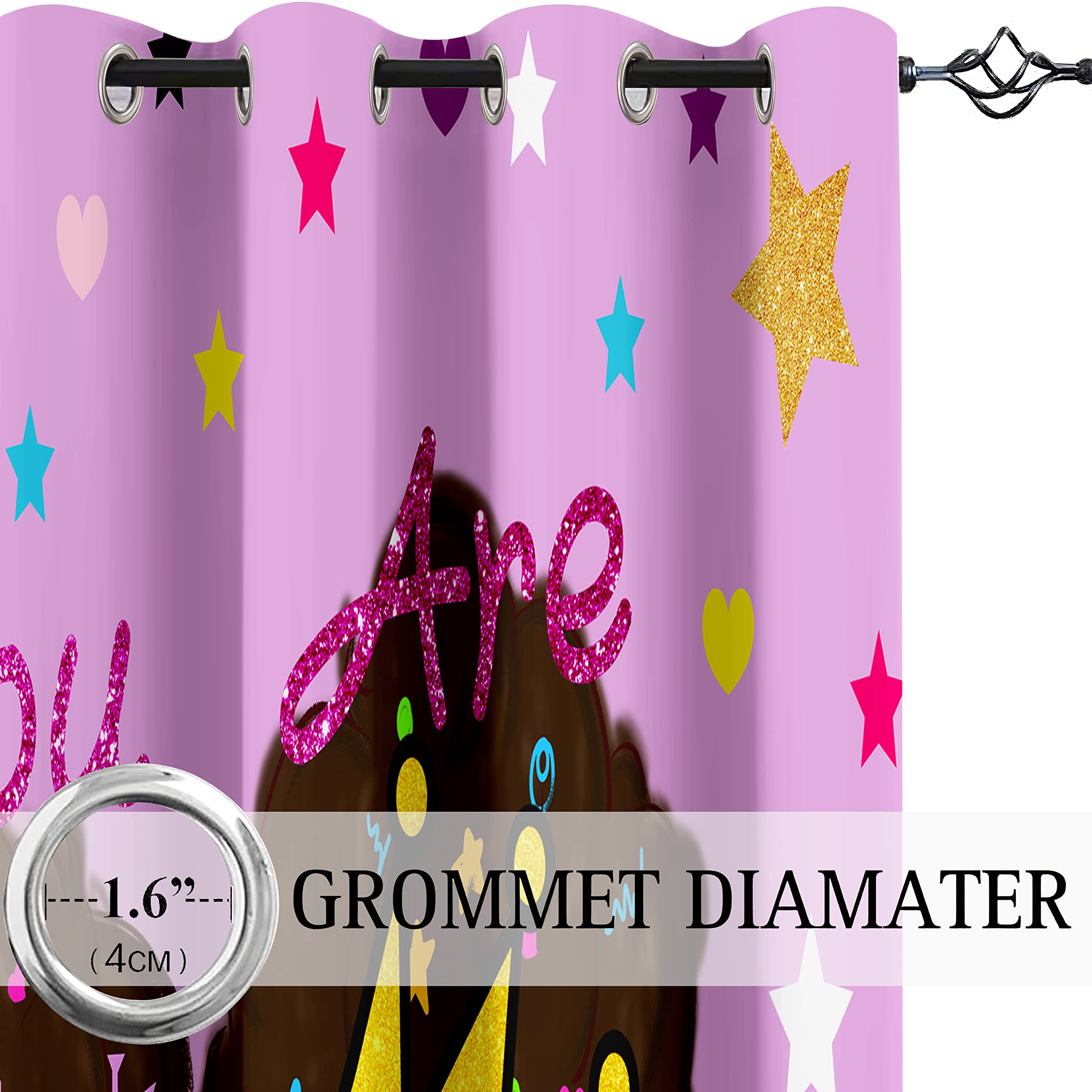 African American Girl Curtains for Bedroom - Blackout Window Drapes for Girls Room Decor (2 Panels, 82×63 Inches) - Pink Princess Theme for Nursery, Kids Bedroom & Teen Room