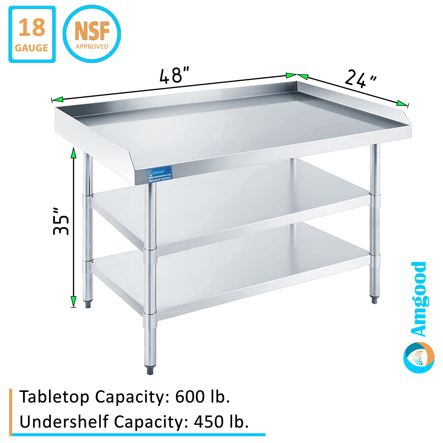 AmGood Commercial Stainless Steel Work Table with Backsplash & Shelves | NSF Certified 24