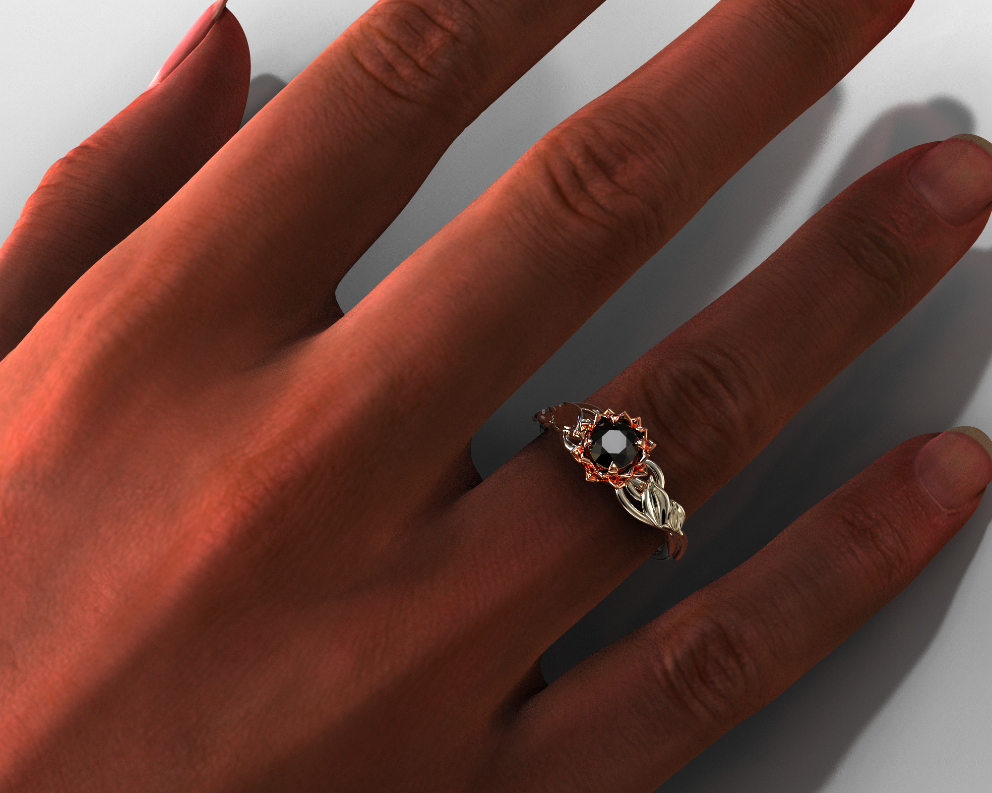 Black Diamond Lotus Flower Engagement Ring for Women - Elegant Wedding Band, Unique Floral Design for Proposals, Anniversaries & Romantic Occasions