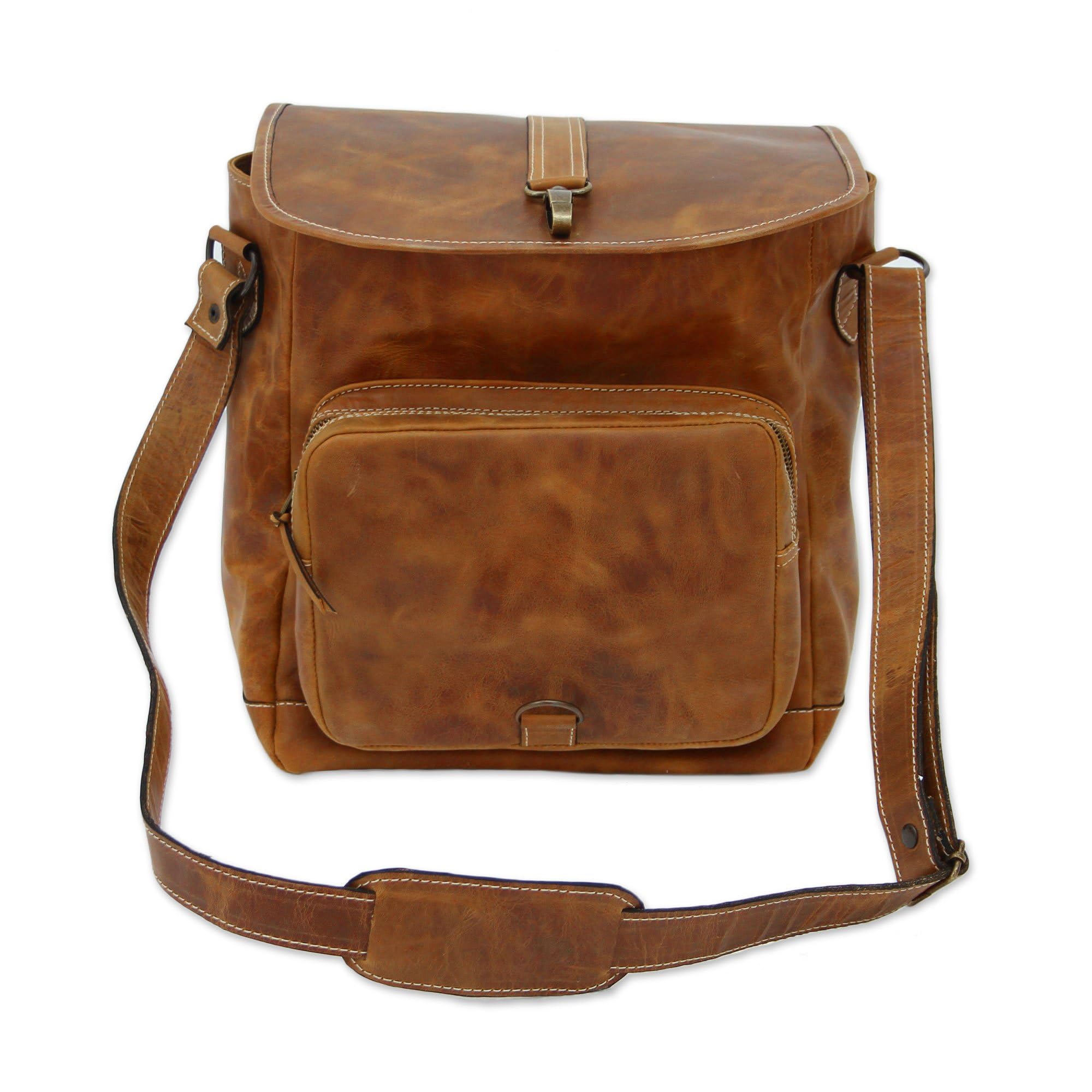 Handmade Leather Shoulder Bag - Artisan Crafted Mexican Brown Cognac Bag for Women | Perfect for Travel, Work & Everyday Use | NOVICA 'Crazy Summer' Collection