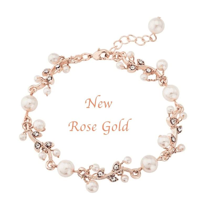 Elegant Rose Gold Wedding Bracelet with Pearls & Swarovski Crystals - Perfect for Bridal Jewelry, Anniversary Gifts & Special Occasions