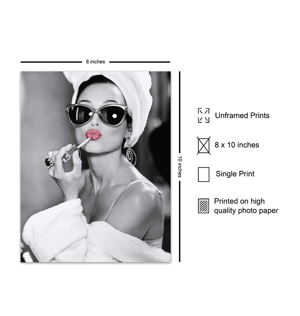 Audrey Hepburn Wall Art - Glam Bathroom Decor for Women & Teens - Home & Powder Room Decor