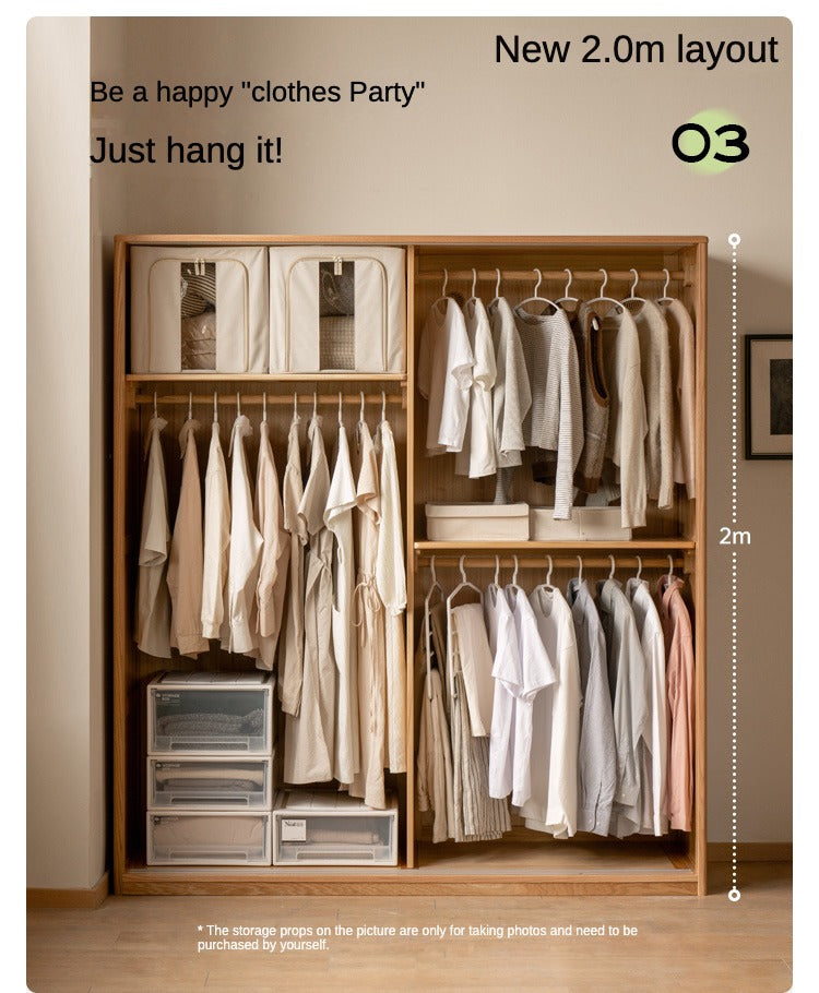 Solid Oak Wood Sliding Door Wardrobe Closet - Modern Storage Solution for Bedroom, Living Room & Office Organization