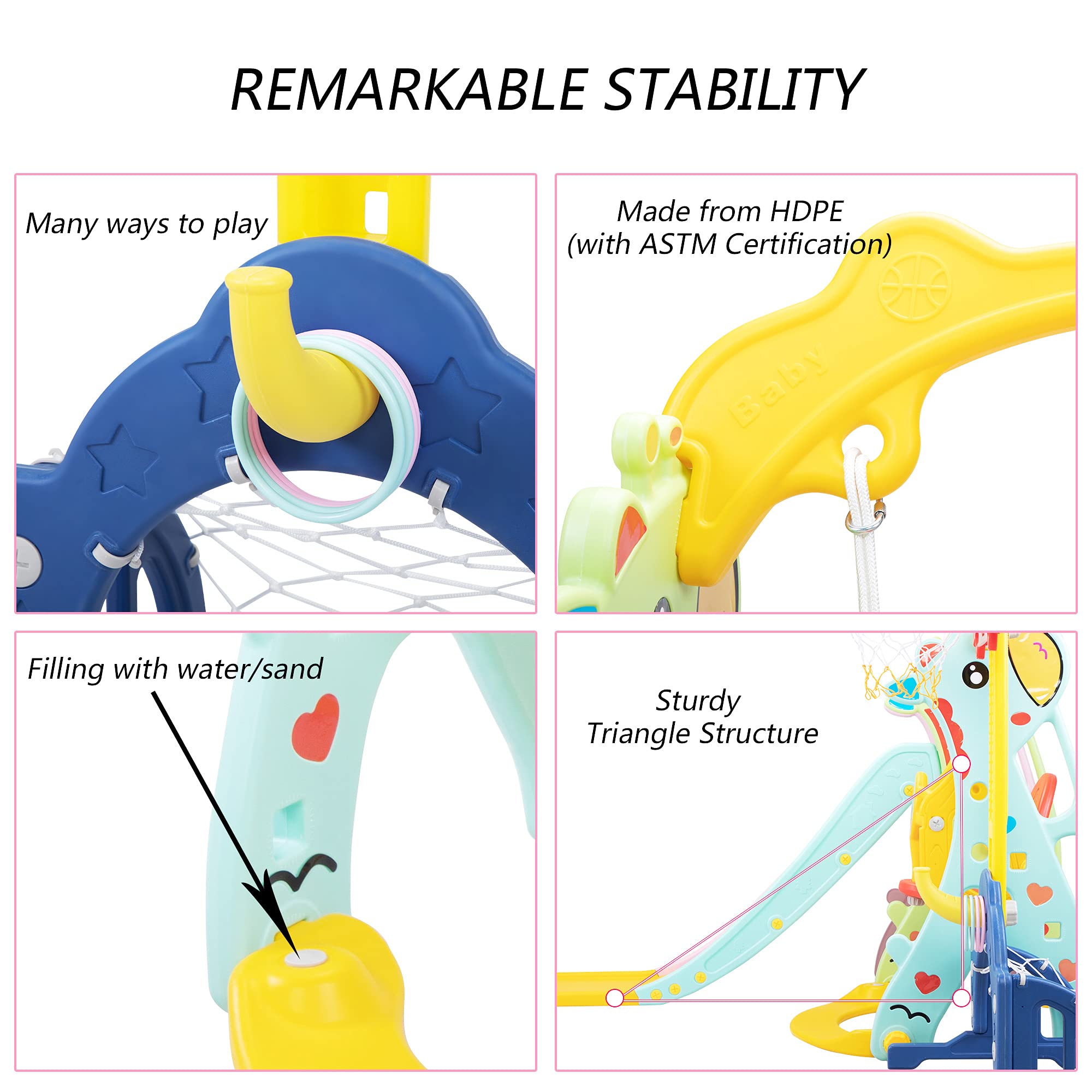 5-in-1 Toddler Slide and Swing Set for Kids Ages 1-8 | Indoor/Outdoor Playset with Basketball Hoop, Swing & Ball (Yellow & Red) - Perfect for Backyard, Playroom & Preschool Activities