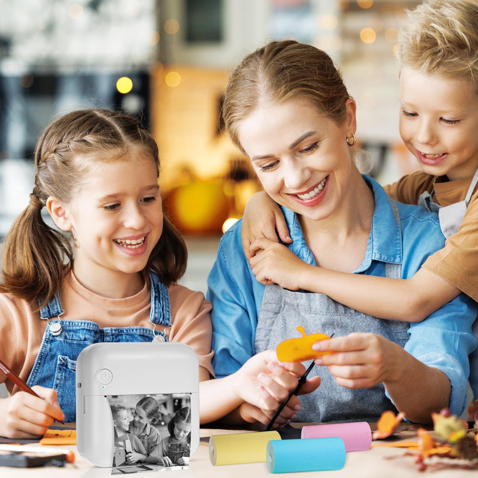 LINGSFIRE Mini Portable Bluetooth Thermal Printer - Wireless Inkless Pocket Printer with 10 Thermal Paper Rolls & 5 Pens for Photos, Notes, Memos | Perfect for Students, Journaling, Office Use & Travel Essentials