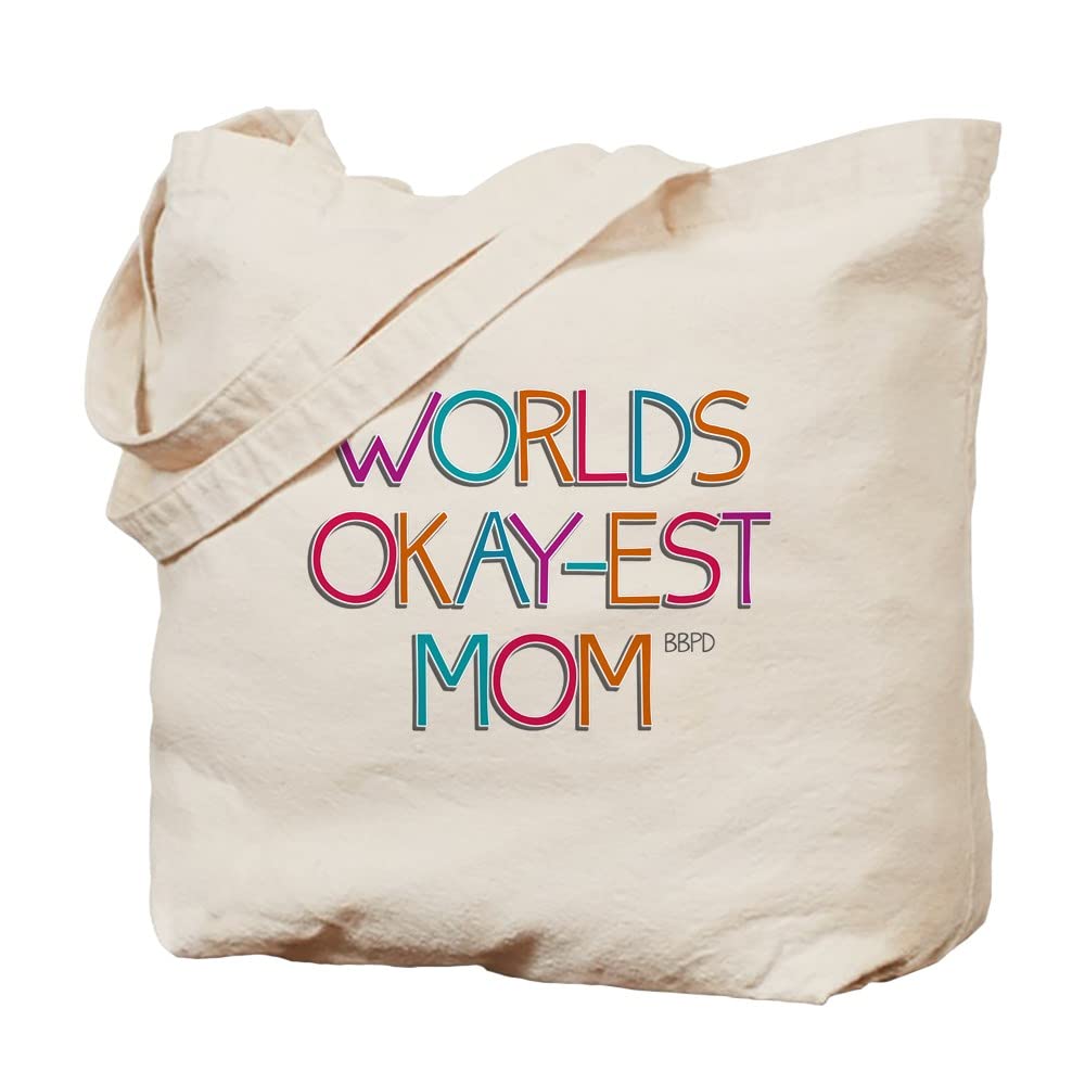 World's Okayest Mom Tote Bag - Natural Canvas Reusable Shopping Bag for Groceries, Beach & Everyday Use | Funny Mother's Day Gift