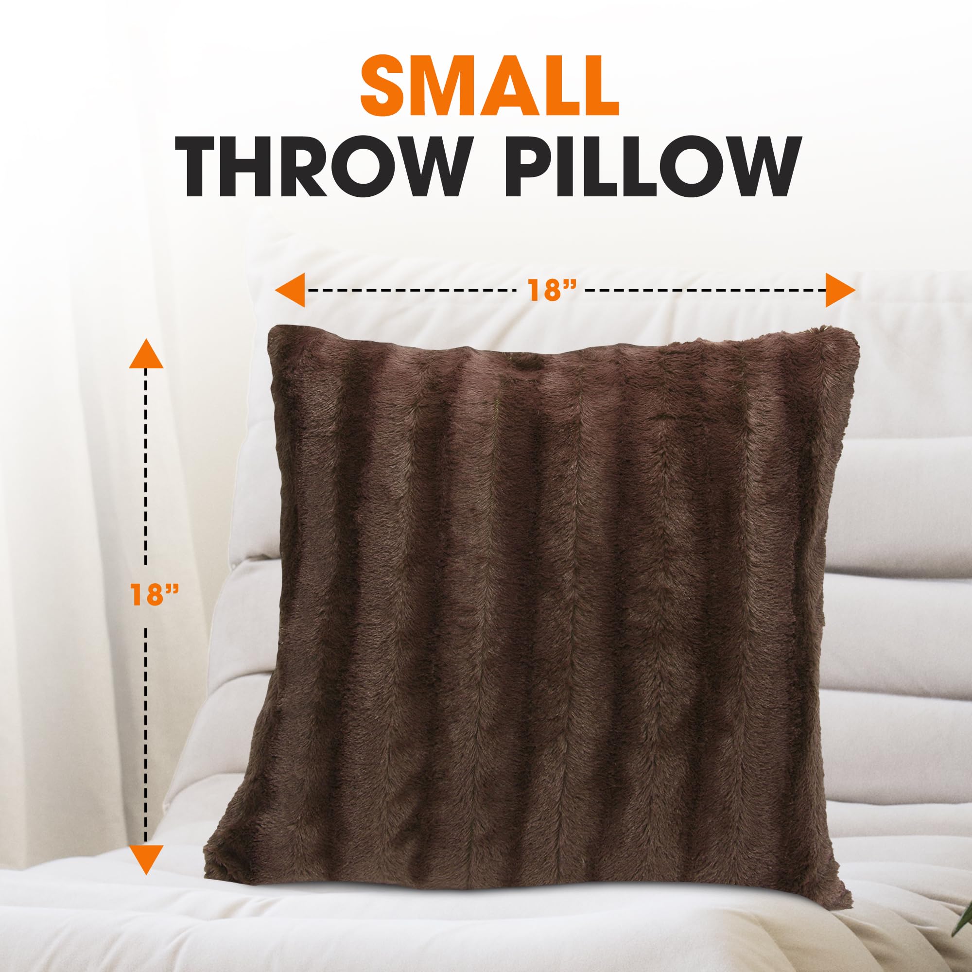 Cheer Collection Faux Fur Throw Pillows Set of 2 - 18x18 Inch Soft Decorative Couch & Bed Pillows, Chocolate Accent Pillows for Bedroom or Living Room Decor - Perfect for Cozy Home Aesthetic, Sofa Styling and Comfortable Lounging